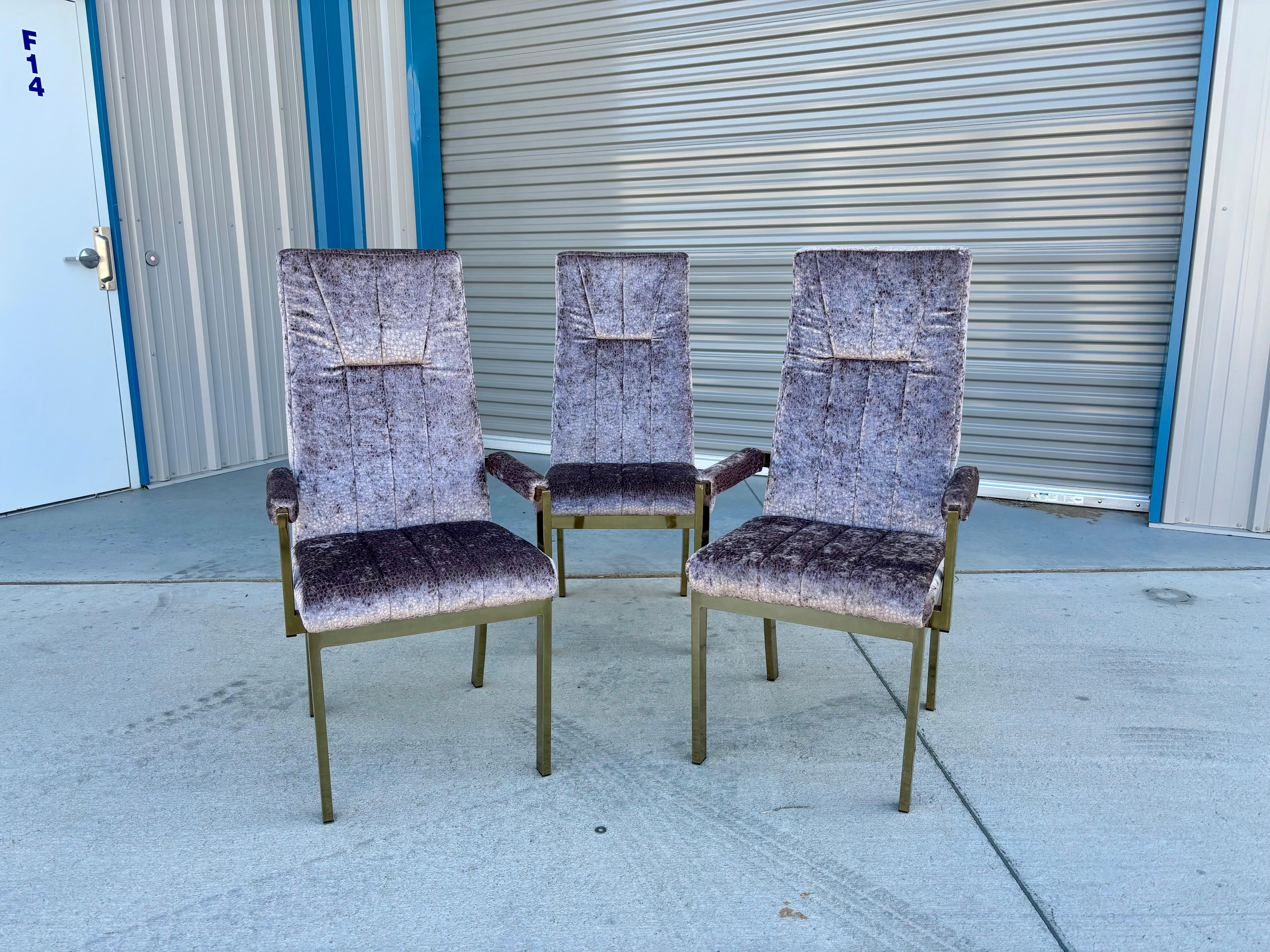 Fin du 20e siècle Chaises de salle à manger vintage en laiton des années 1970, style d'après Milo Baughman - lot de 6 en vente