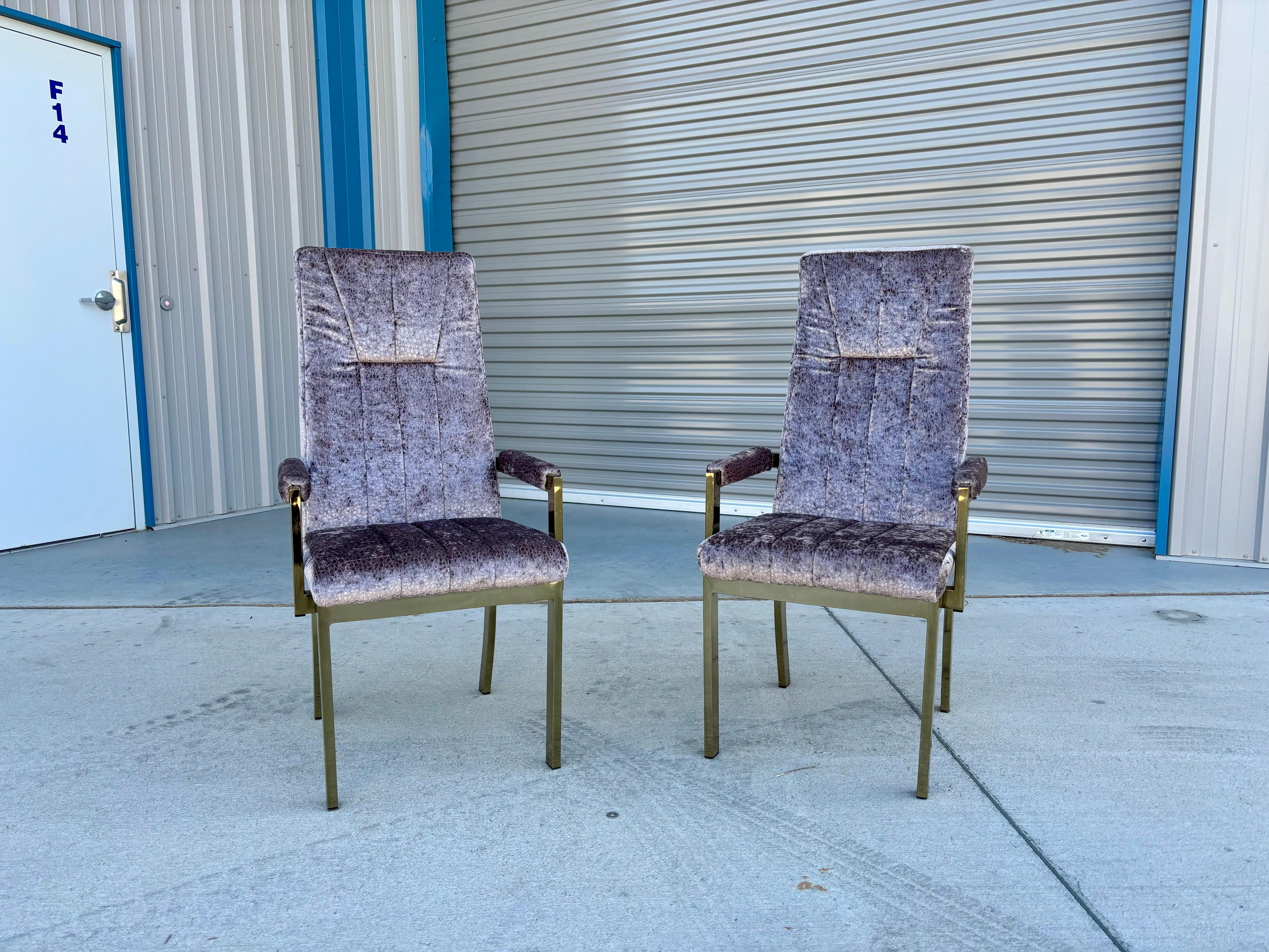 Fabric 1970s Vintage Brass Dining Chairs Styled After Milo Baughman - Set of 6 For Sale