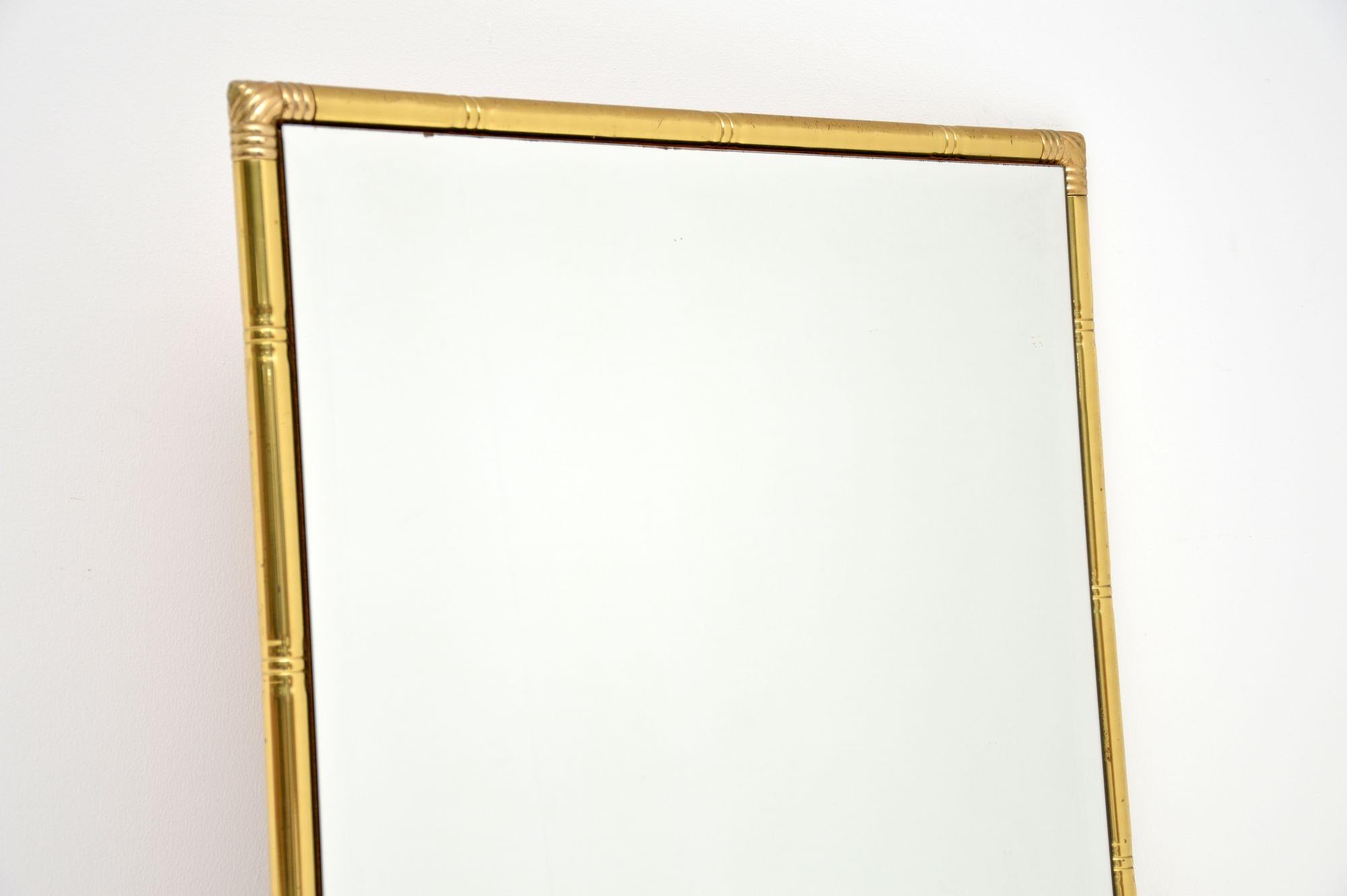 British 1970's Vintage Brass Faux Bamboo Mirror For Sale