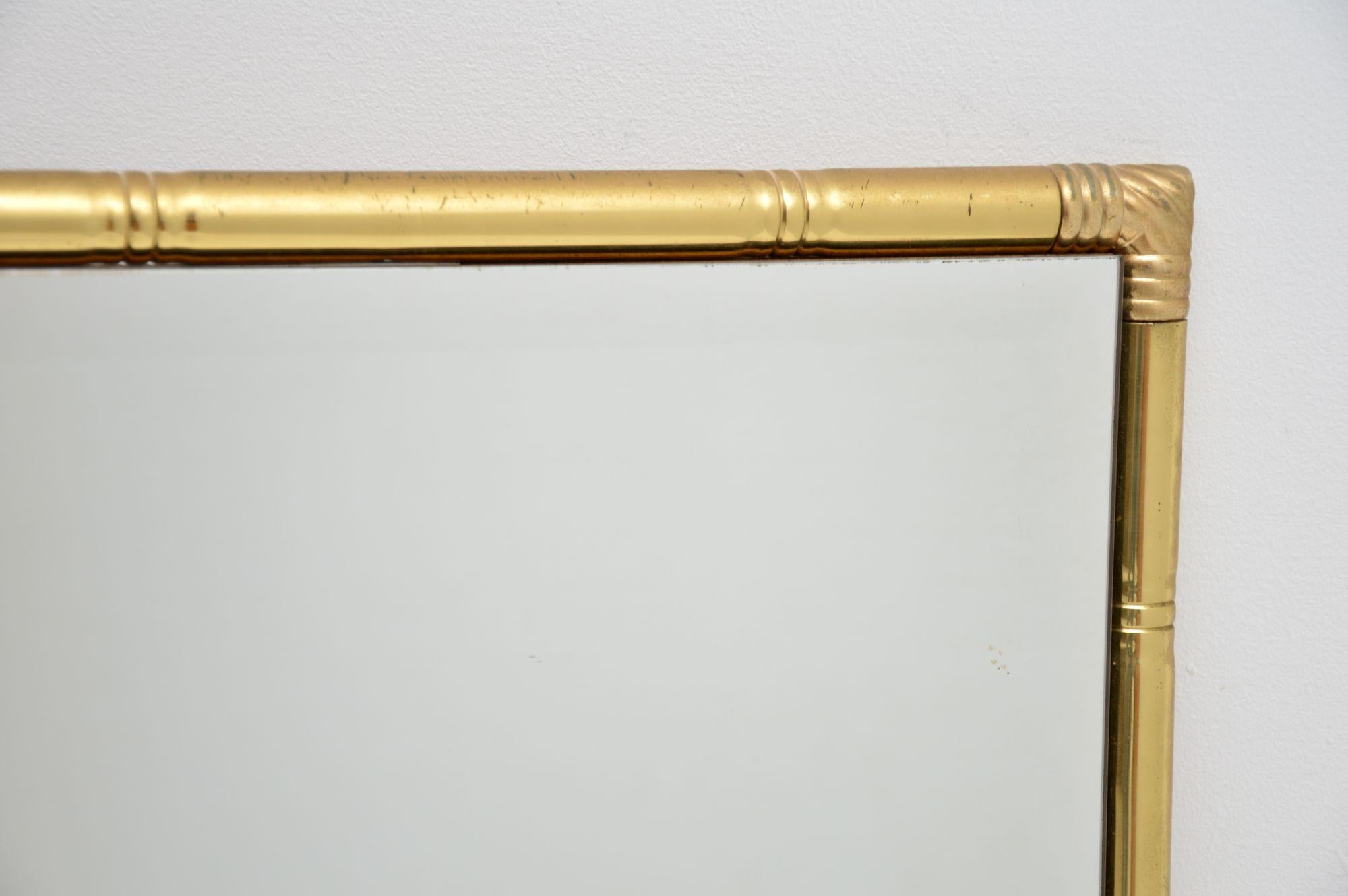 1970's Vintage Brass Faux Bamboo Mirror For Sale 1