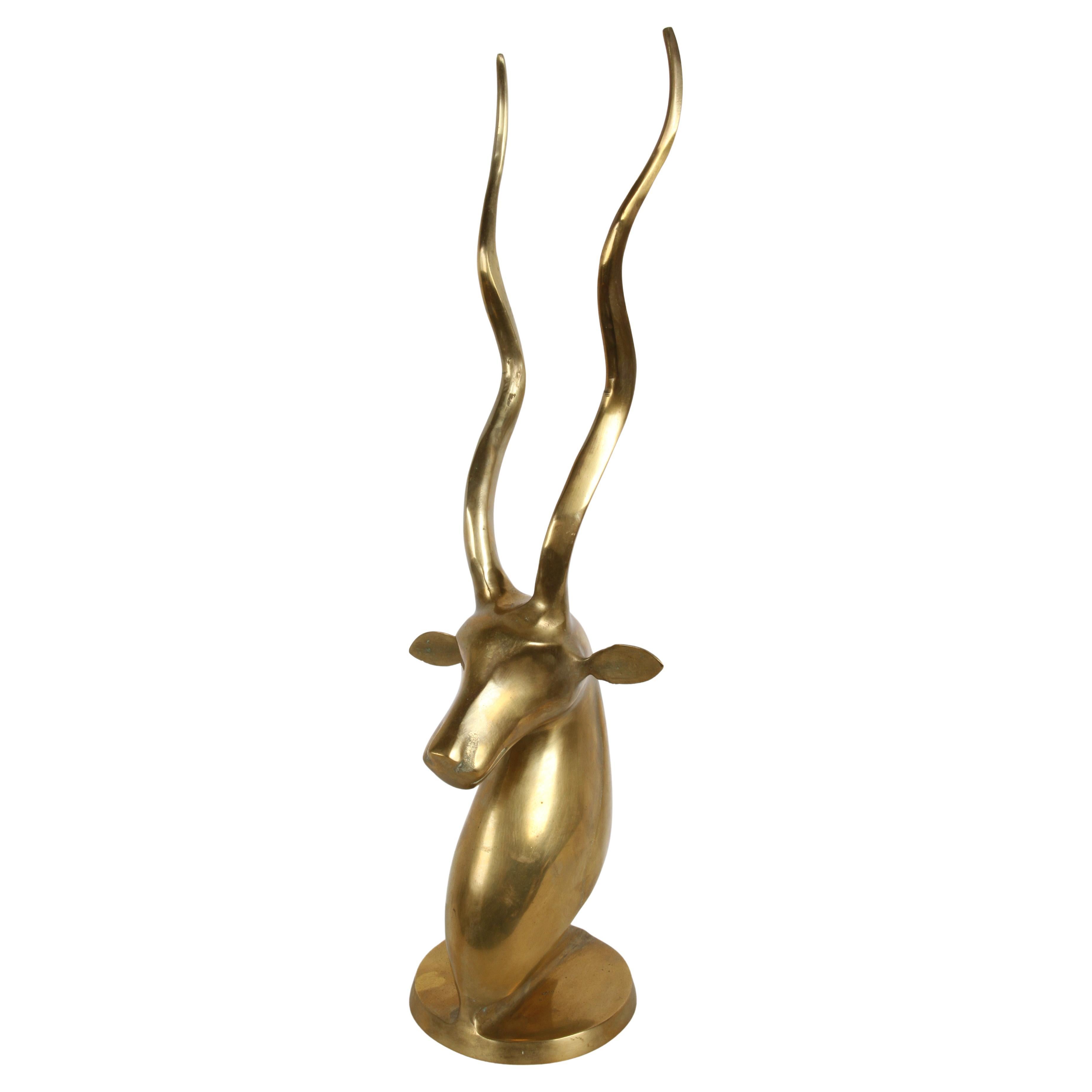 1970s Vintage Brass Gazelle Antelope Decorative Object Sculpture - 21" Tall