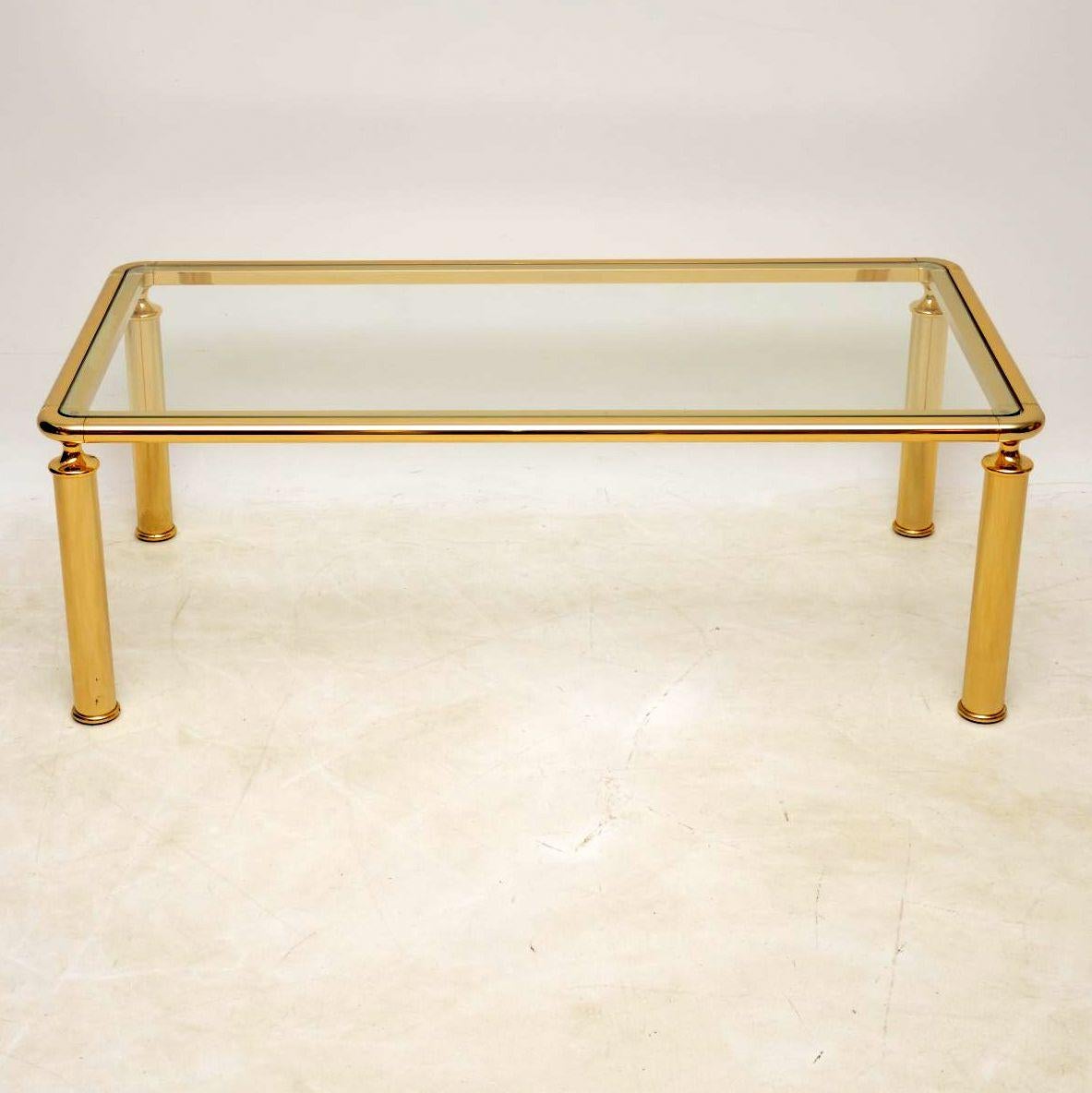 A fantastic vintage brass and glass coffee table, this is of amazing quality, it was probably made in France or Italy in the 1970s. The condition is great for its age, with only some extremely minor surface wear here and there. 

Measures: Width –