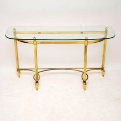 1970s Vintage Brass and Glass Console Table