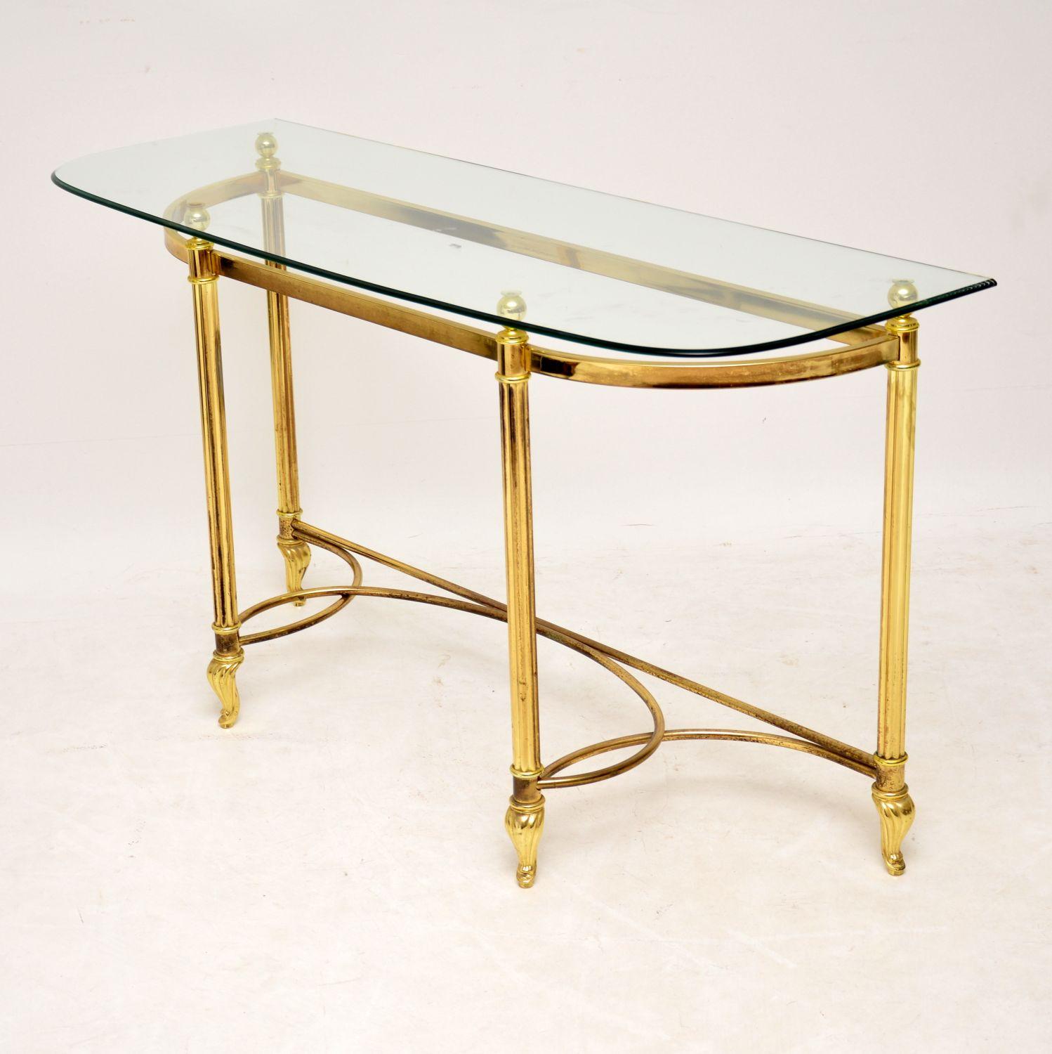 Mid-Century Modern 1970s Vintage Brass & Glass Console Table