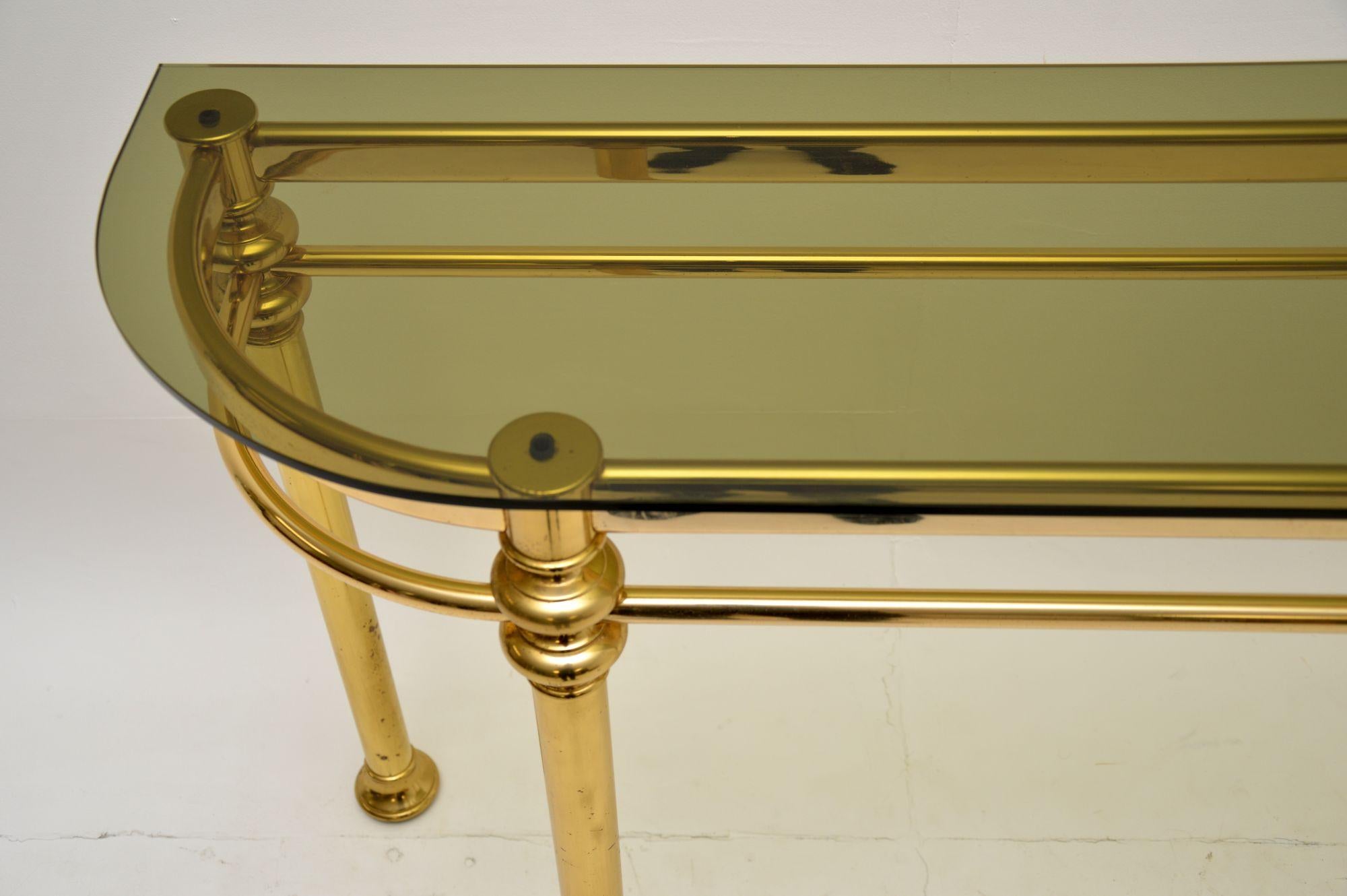 Late 20th Century 1970’s Vintage Brass & Glass Console Table