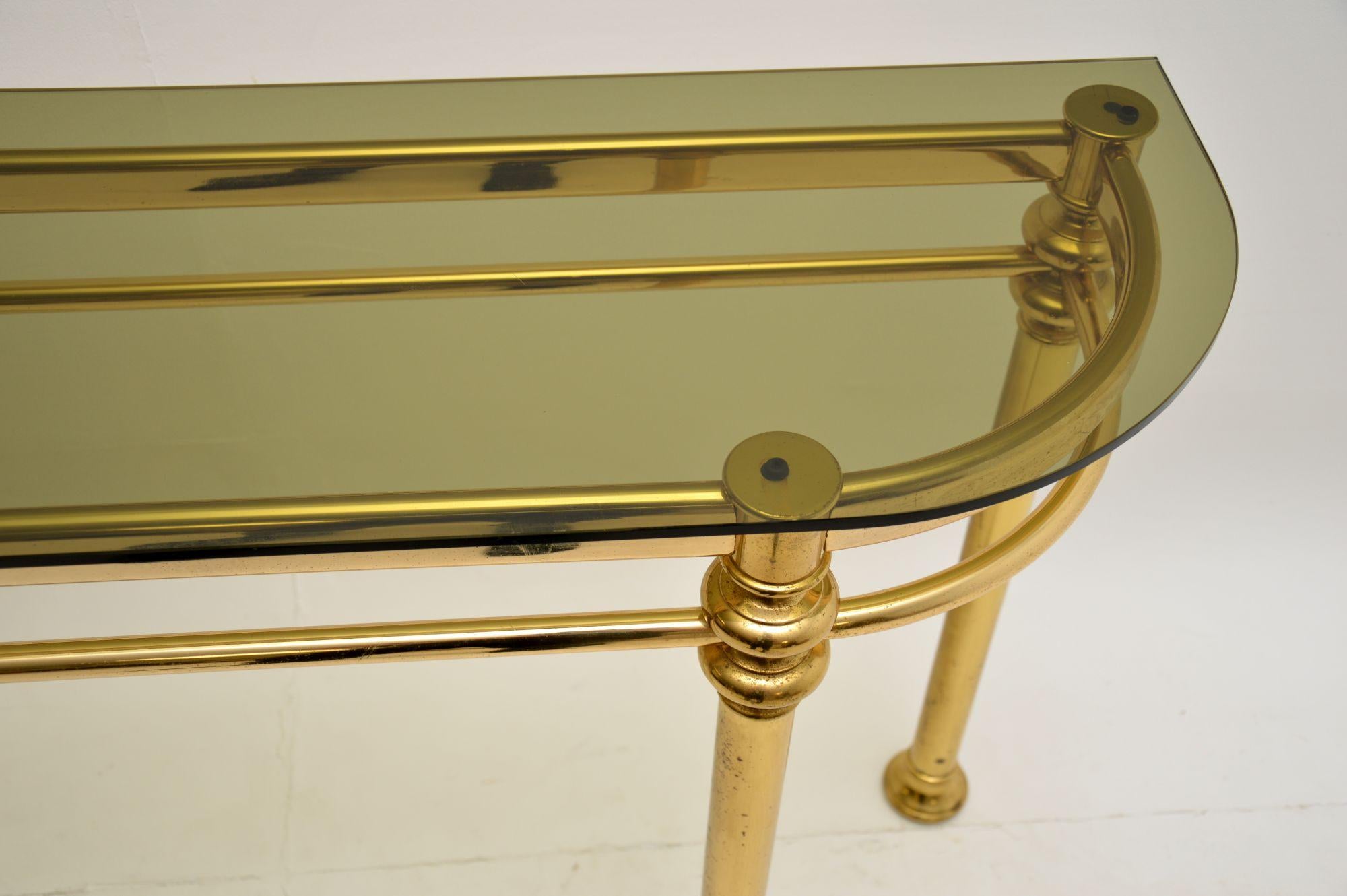 1970’s Vintage Brass & Glass Console Table 1