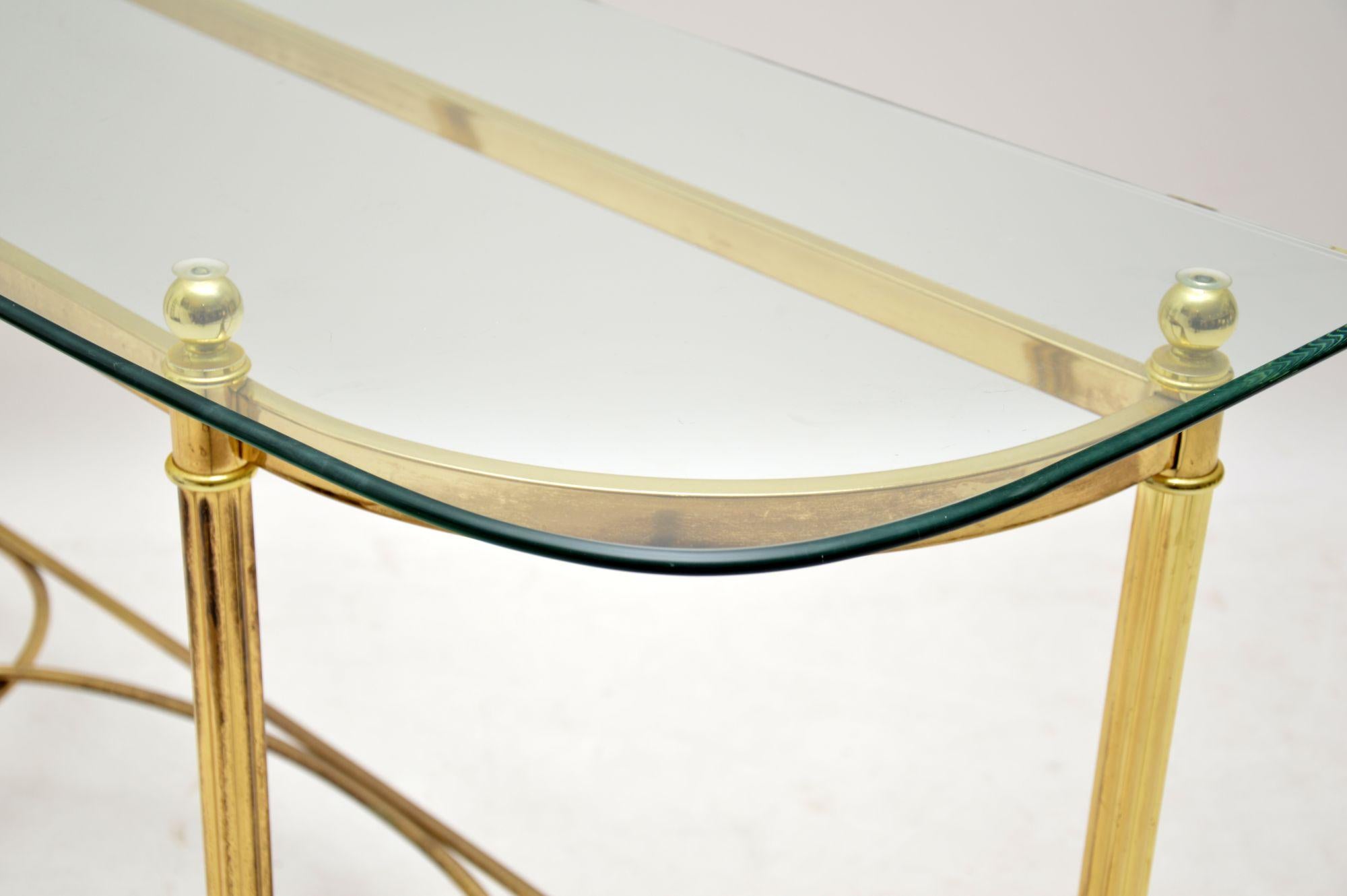 1970s Vintage Brass & Glass Console Table In Good Condition In London, GB