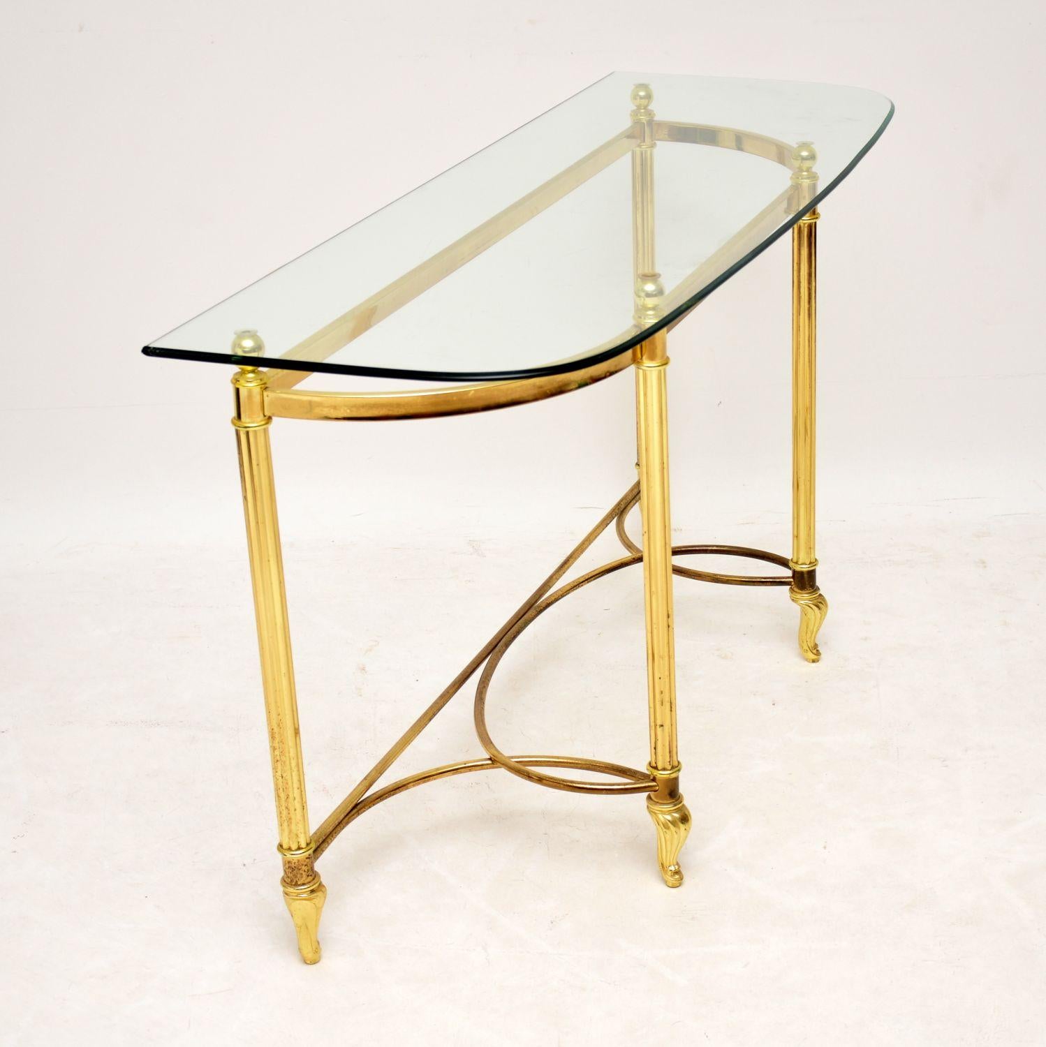 Late 20th Century 1970s Vintage Brass & Glass Console Table