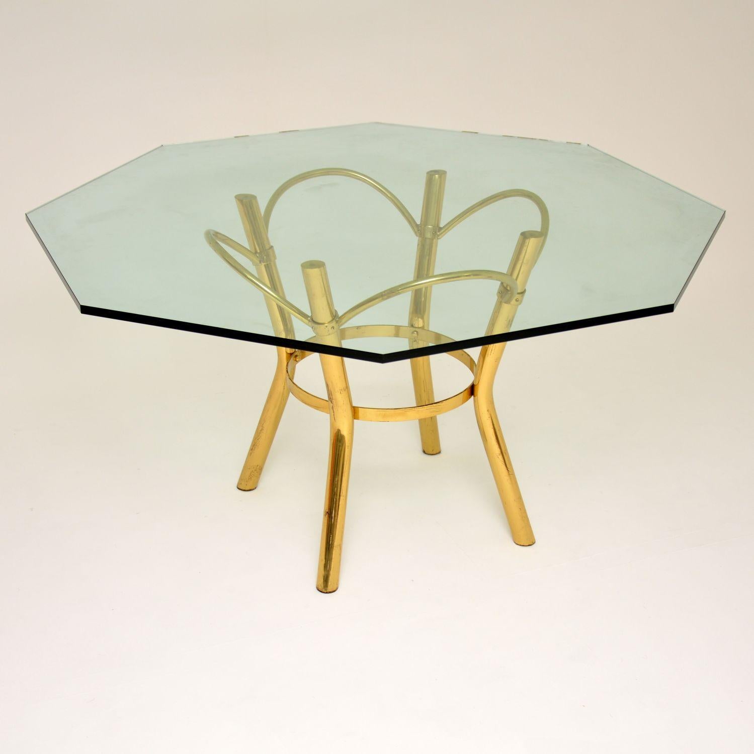 Italian 1970's Vintage Brass & Glass Dining Table For Sale