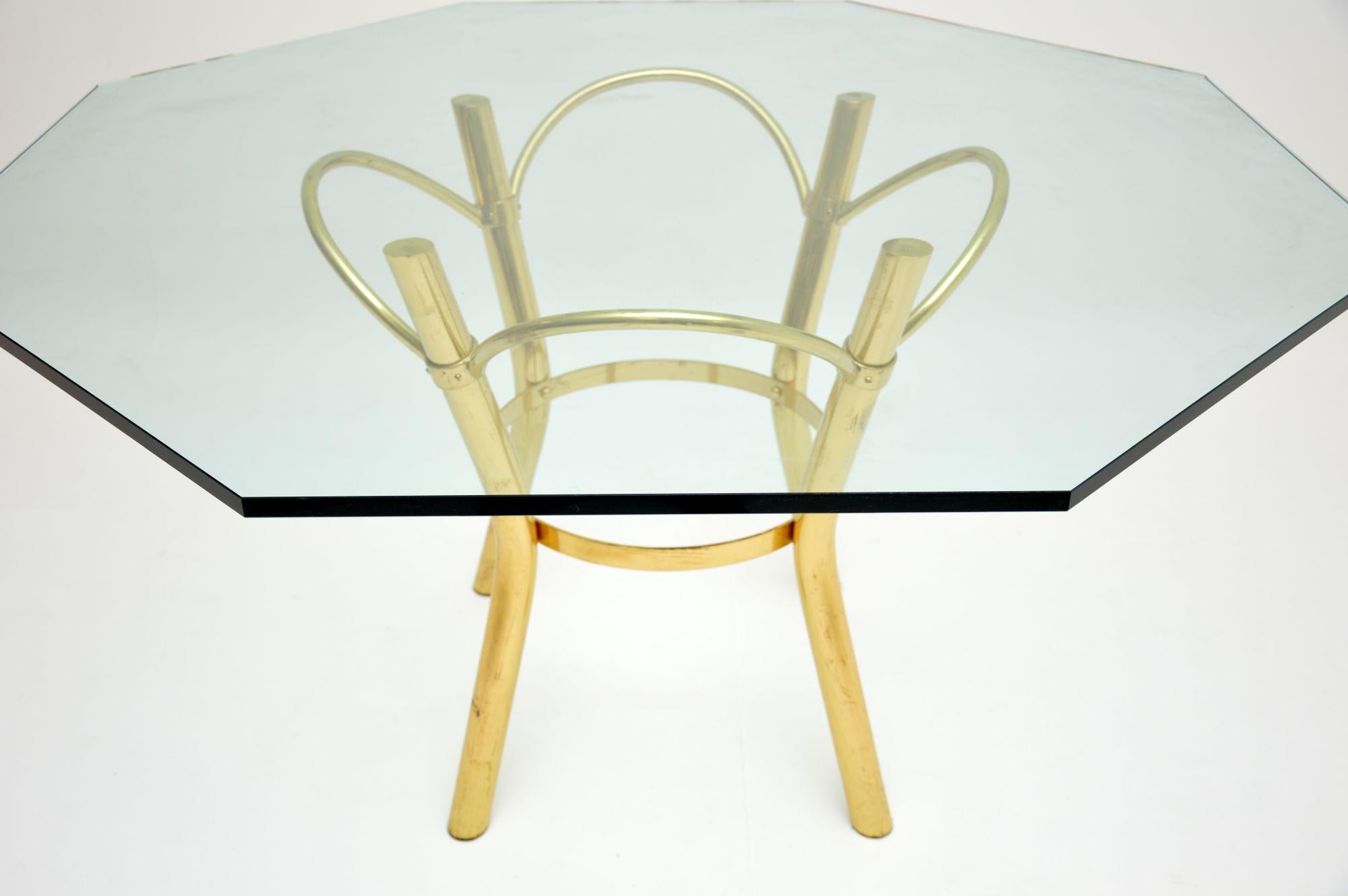 20th Century 1970's Vintage Brass & Glass Dining Table For Sale
