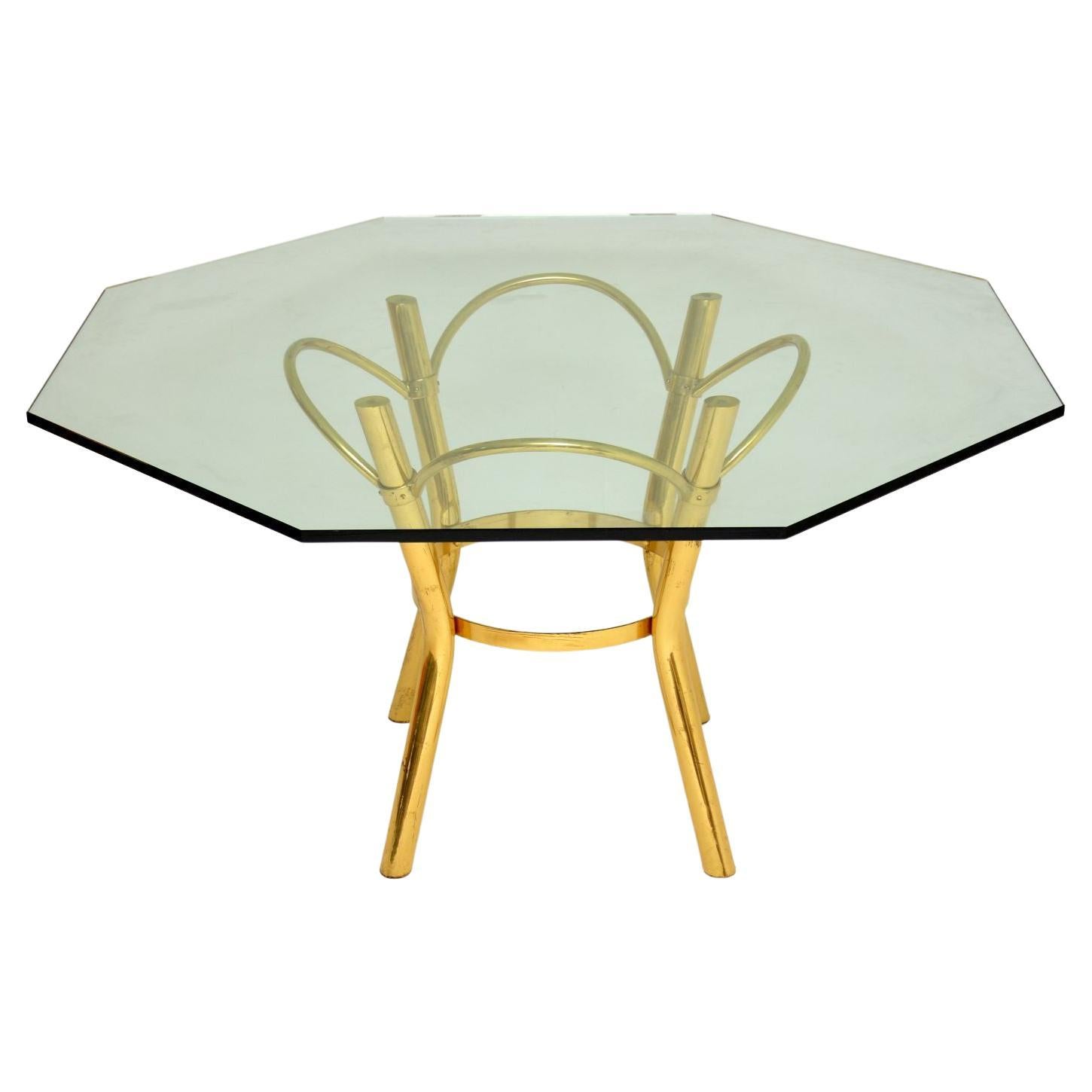 1970's Vintage Brass & Glass Dining Table For Sale