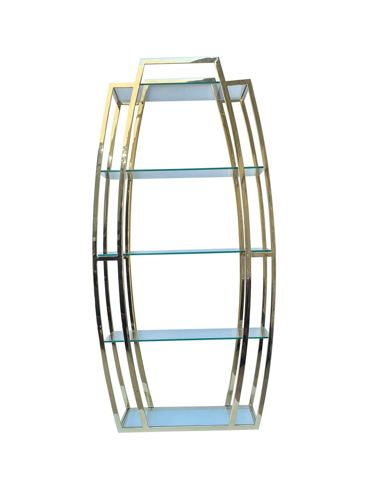 1970s Vintage Brass & Glass Etagere Shelving Unit-A Pair In Excellent Condition In Bensalem, PA