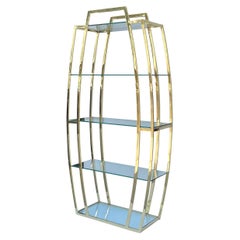 1970s Vintage Brass & Glass Etagere Shelving Unit-A Pair