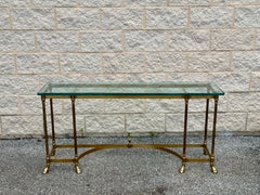 1970s Vintage Brass & Glass Neoclassical Console Table With Hoof Feet