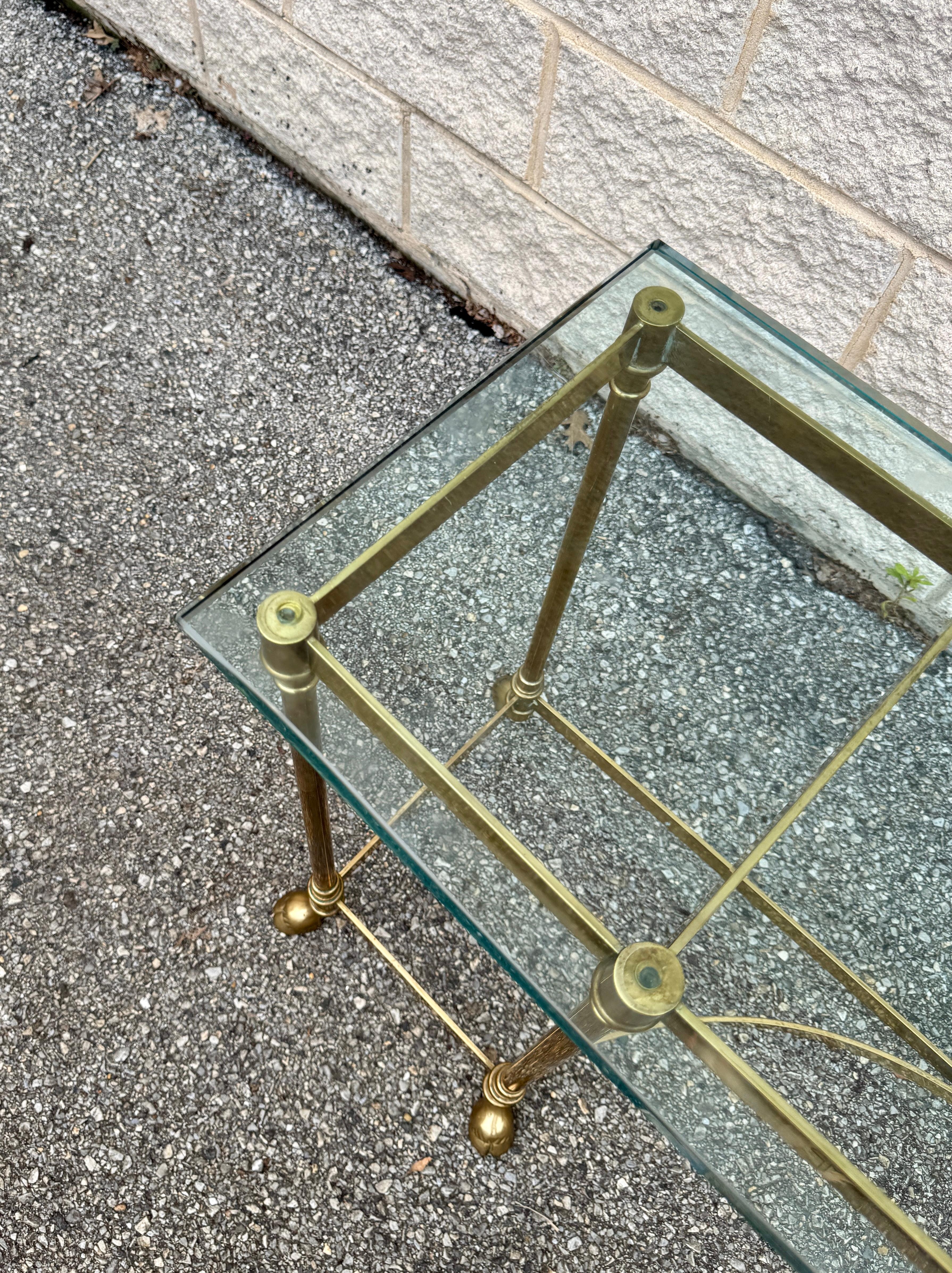 Mid-Century Modern 1970s Vintage Brass & Glass Neoclassical Console Table With Hoof Feet For Sale