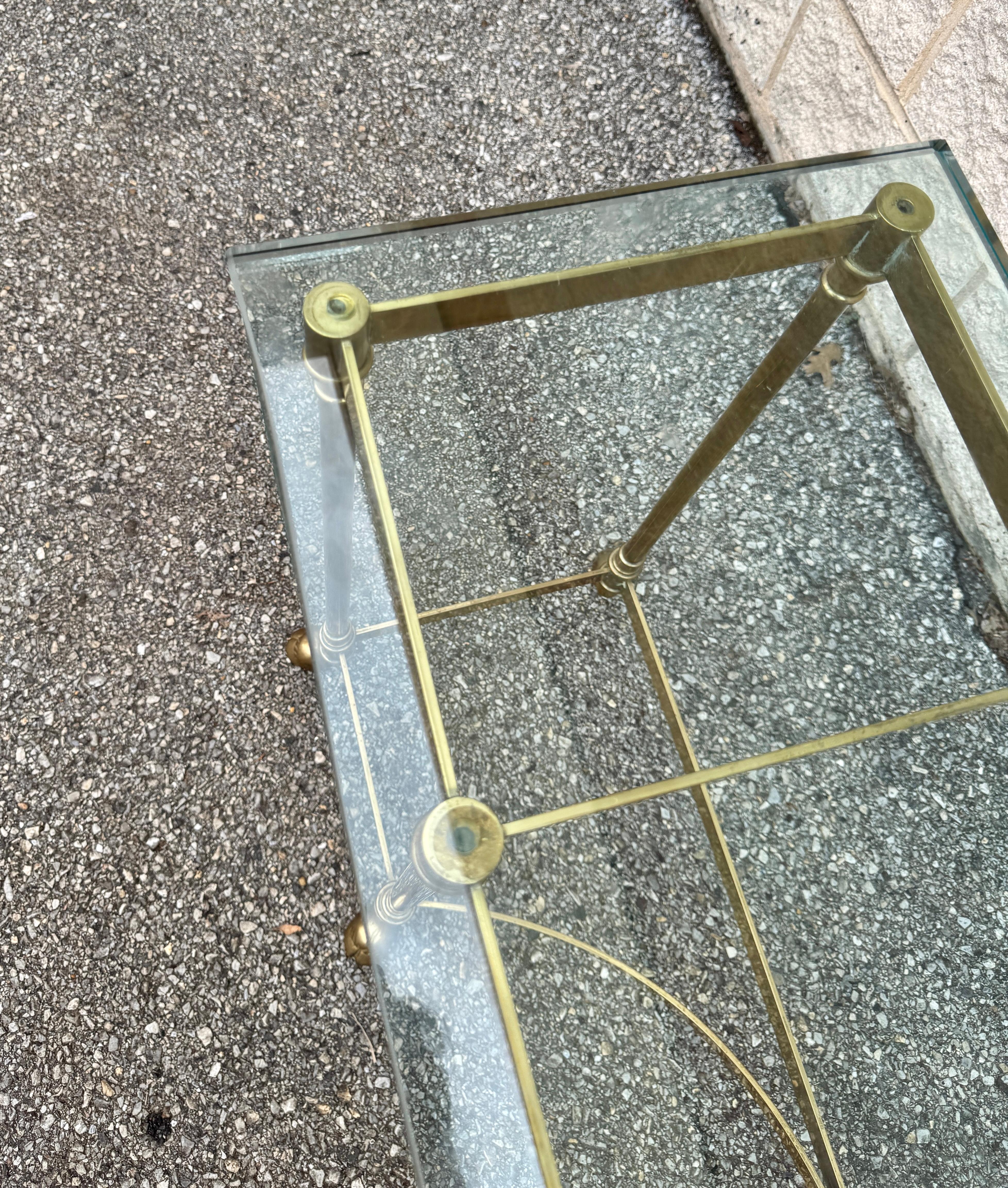 Late 20th Century 1970s Vintage Brass & Glass Neoclassical Console Table With Hoof Feet For Sale