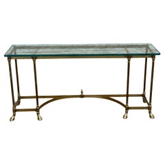1970s Vintage Brass & Glass Neoclassical Console Table With Hoof Feet