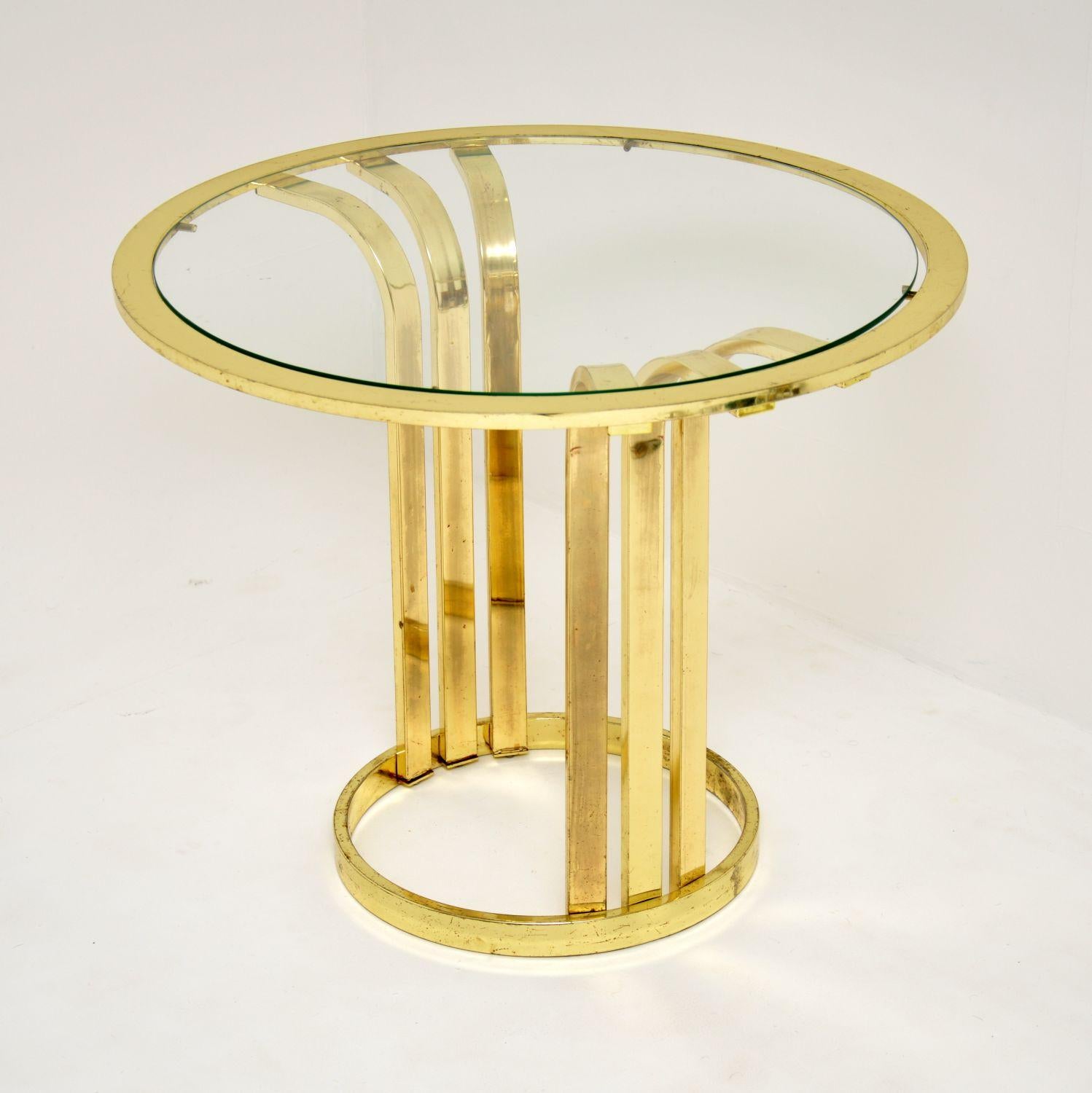 Hollywood Regency 1970's Vintage Brass & Glass Side Table