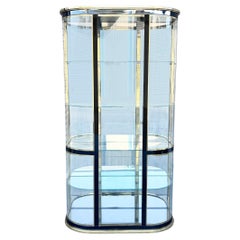1970s Vintage Brass & Gunmetal Curved Display Cabinet Styled After Mastercraft