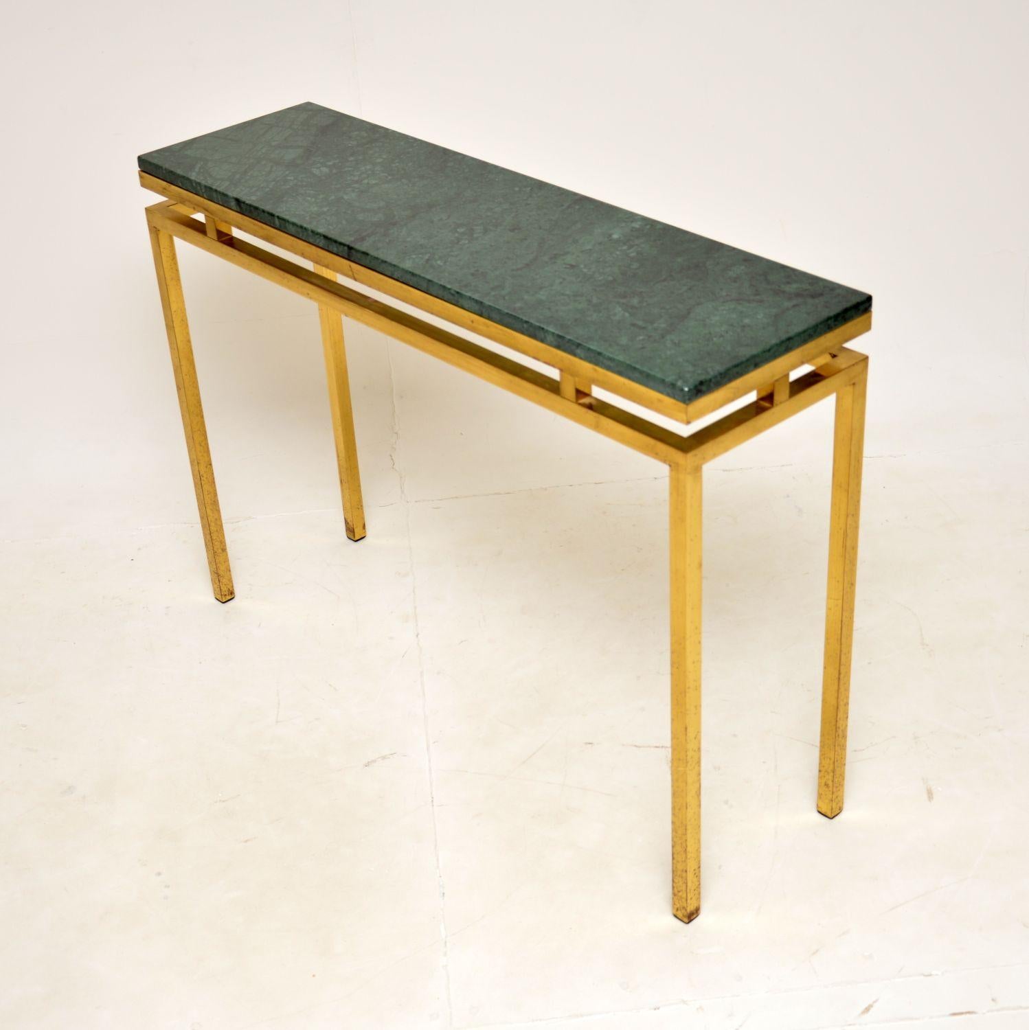 Mid-Century Modern 1970's Vintage Brass & Marble Console Table