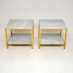 1970's Vintage Brass & Marble Side Tables