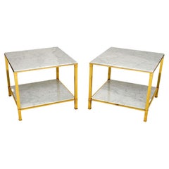 1970's Vintage Brass & Marble Side Tables
