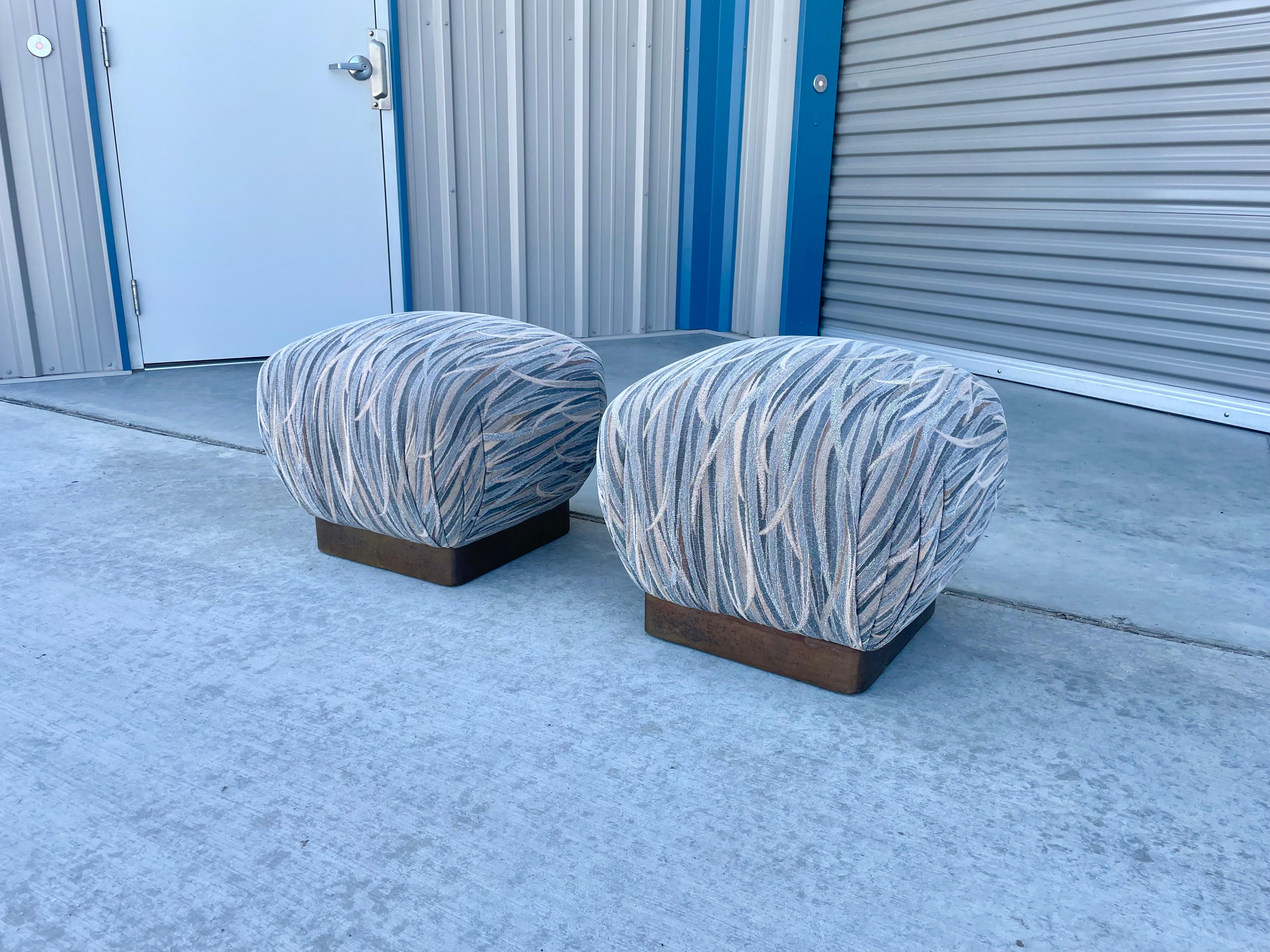 1970s Vintage Brass Poufs by Marge Carson - a Pair In Good Condition For Sale In North Hollywood, CA