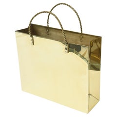 1970's Vintage Brass Shopping Bag Sculpture Or Magazine Holder