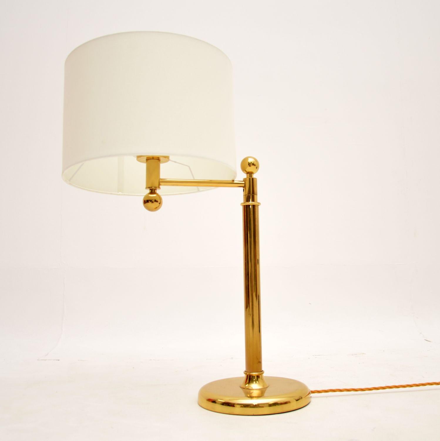 A very stylish and well made vintage brass table / desk lamp. This was made in Spain, it dates from around the 1970’s.

It is of fantastic quality, with a well made brass frame. The neck swivels round 360 degrees, so this is perfect as a desk