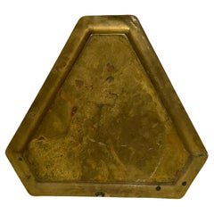 1970s Vintage Brass Triangular Serving Tray Modern Hammered Design
