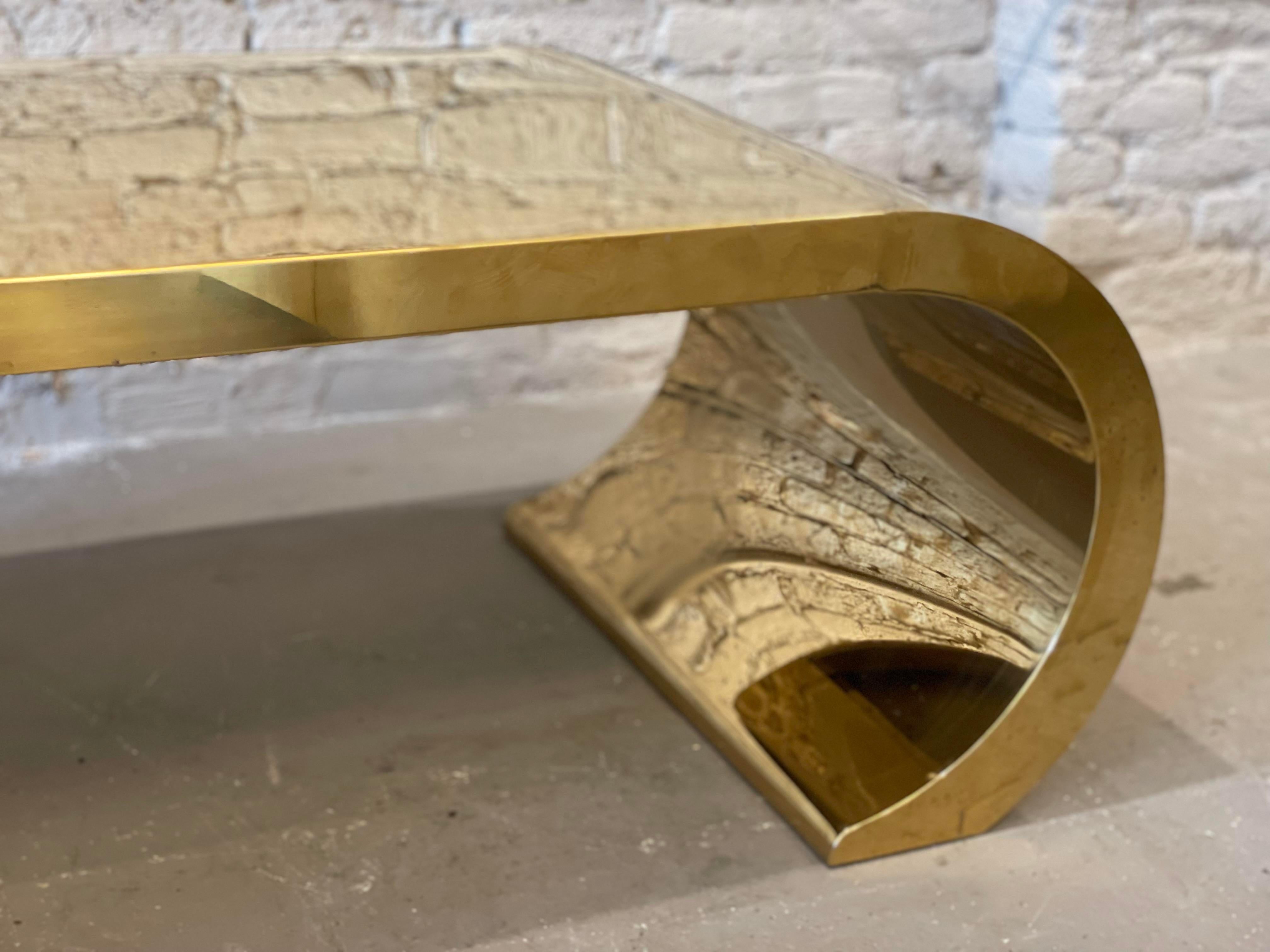 1970s Vintage Brass Waterfall Coffee Table 5