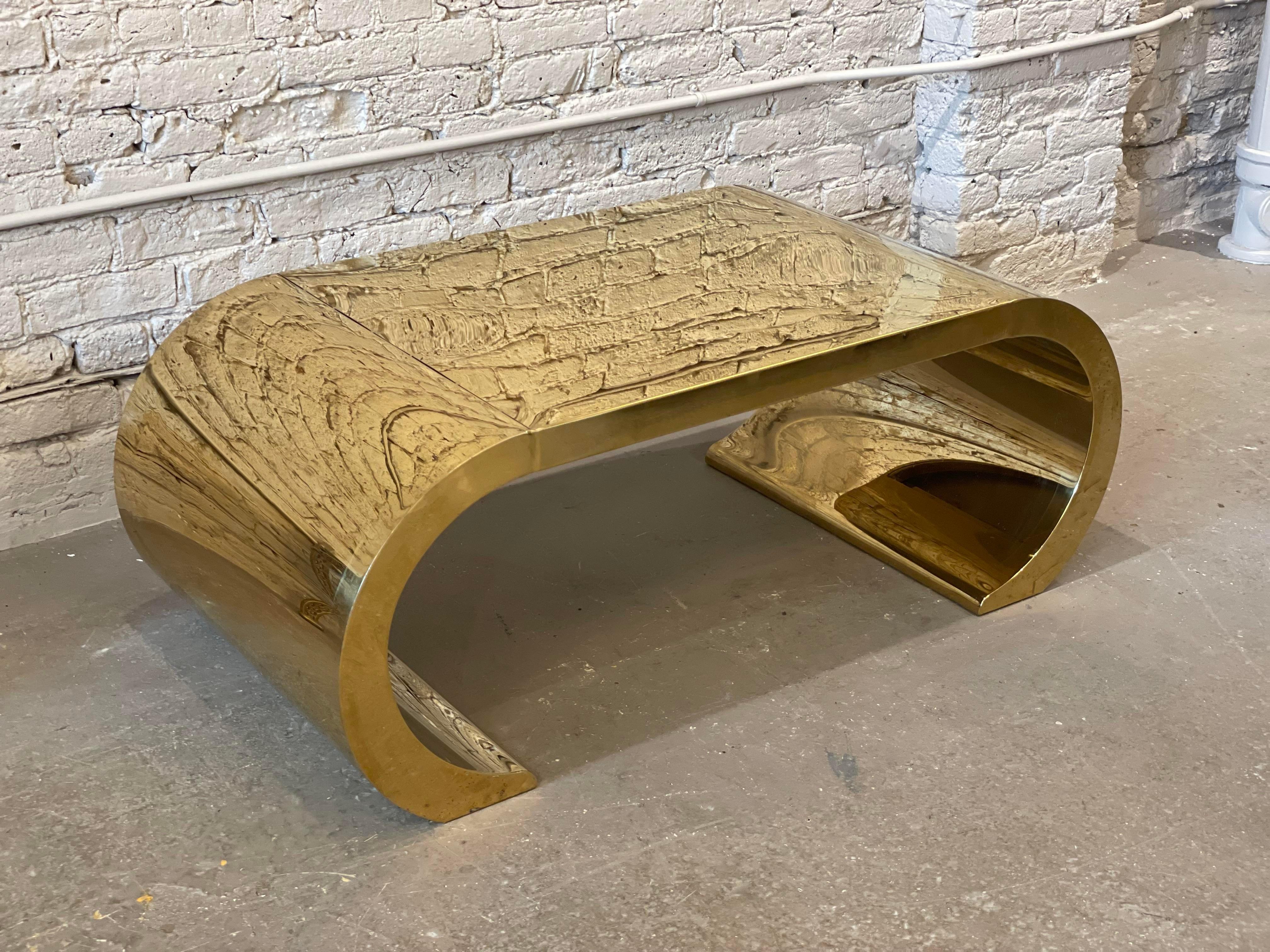 1970s Vintage Brass Waterfall Coffee Table In Fair Condition In Chicago, IL