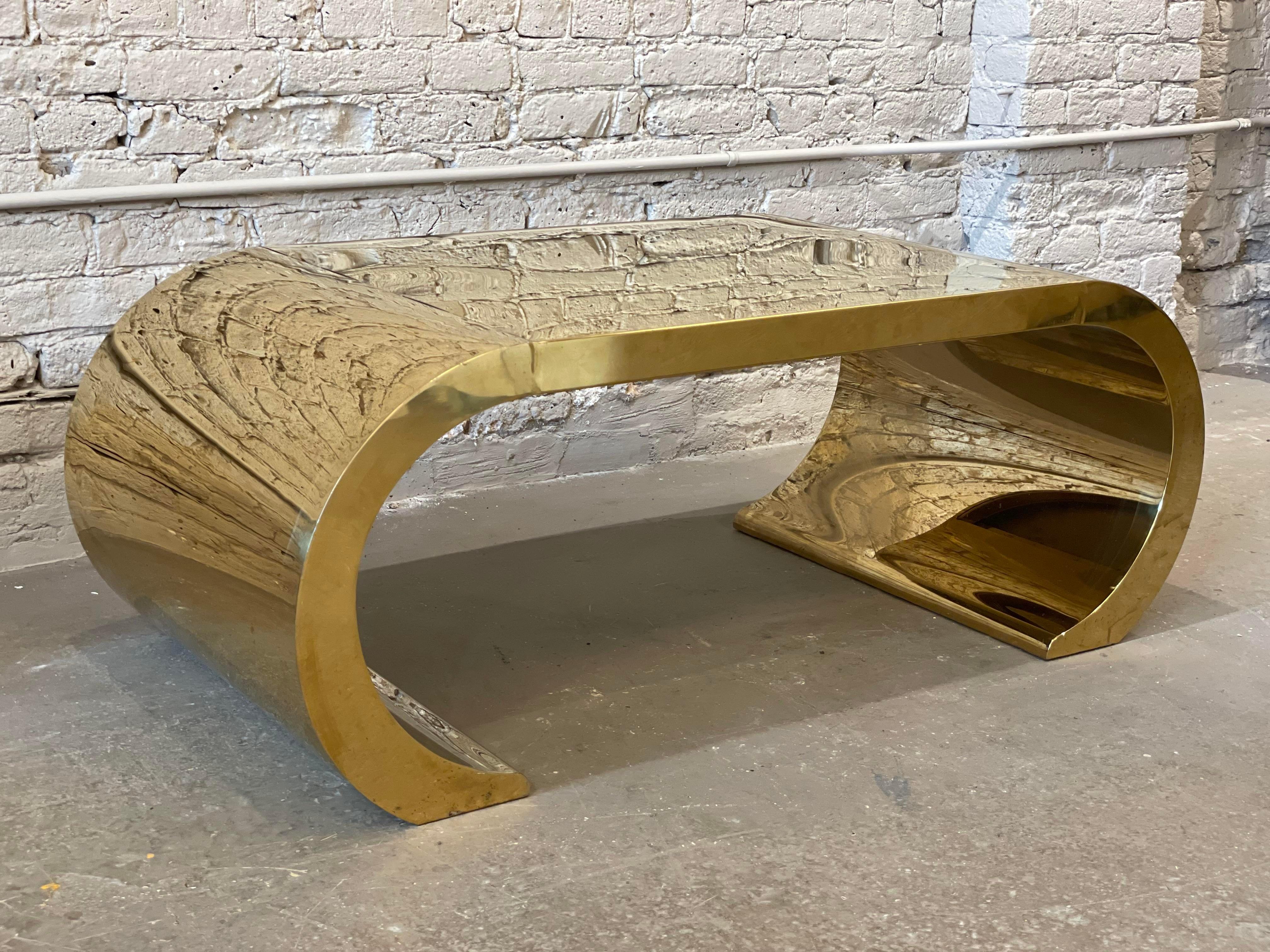 Late 20th Century 1970s Vintage Brass Waterfall Coffee Table