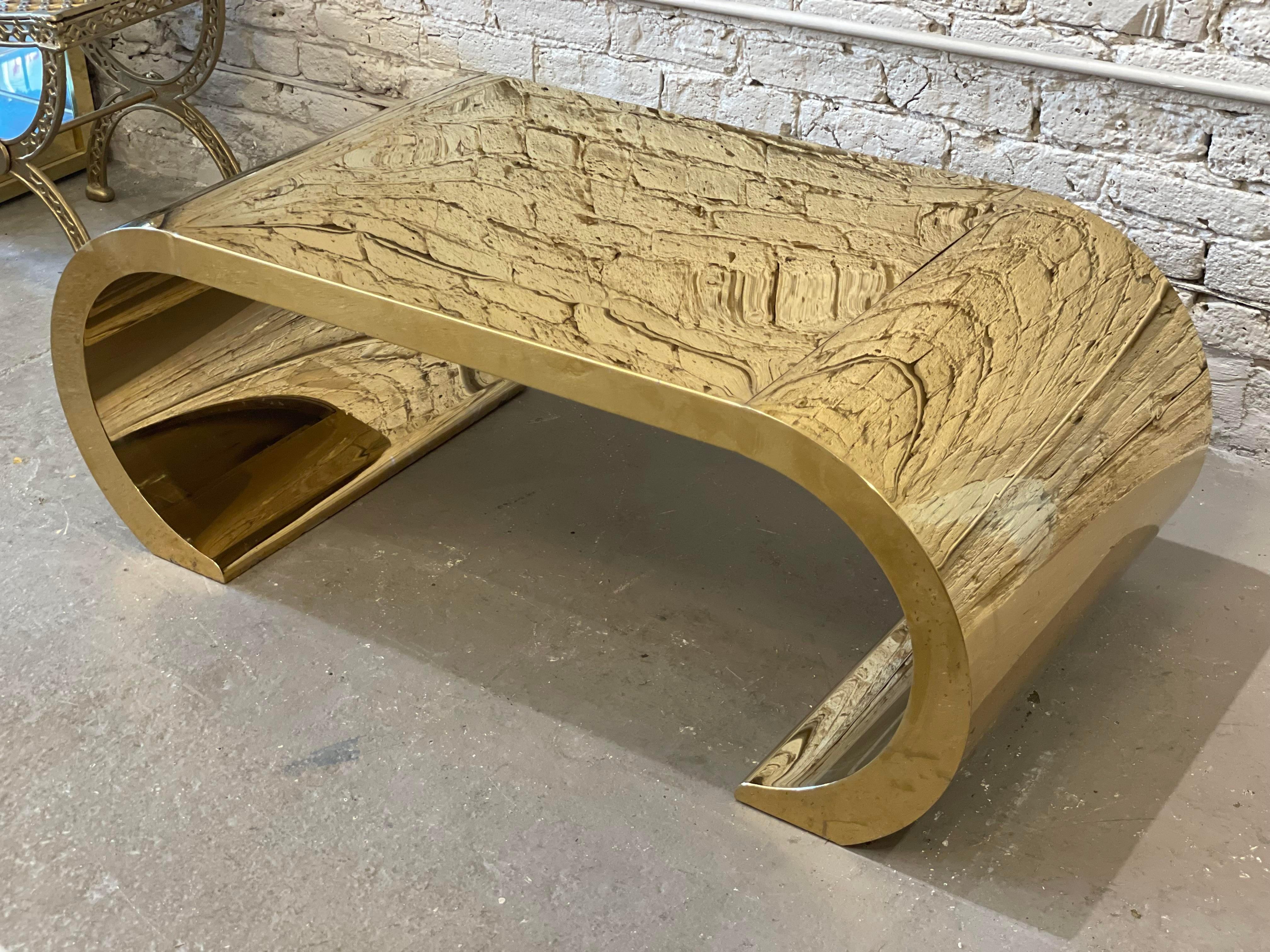 1970s Vintage Brass Waterfall Coffee Table 3