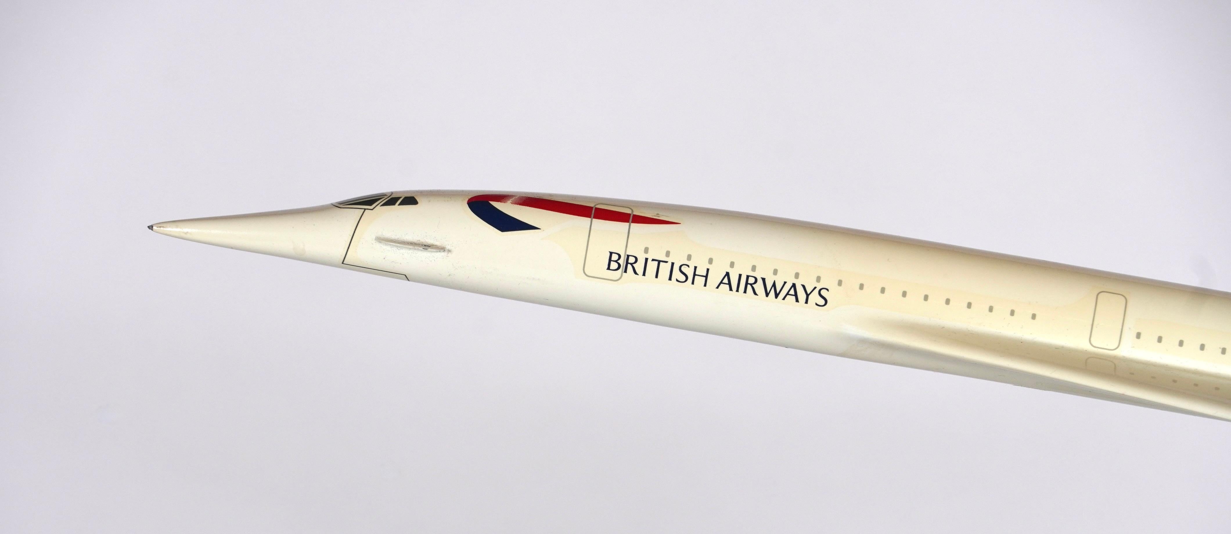 1970 Vintage British Airways Concorde Modelo de exposición de una agencia de viajes Moderno