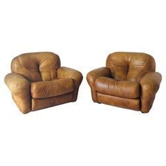 Vintage brown leather armchairs, "Sapporo" model ,Girgi mobili, Italy 1970s