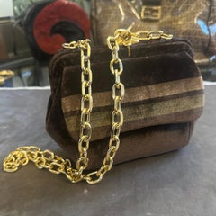 1970s Vintage Brown Velvet and Gilded Metal Italian Crossbody Bag