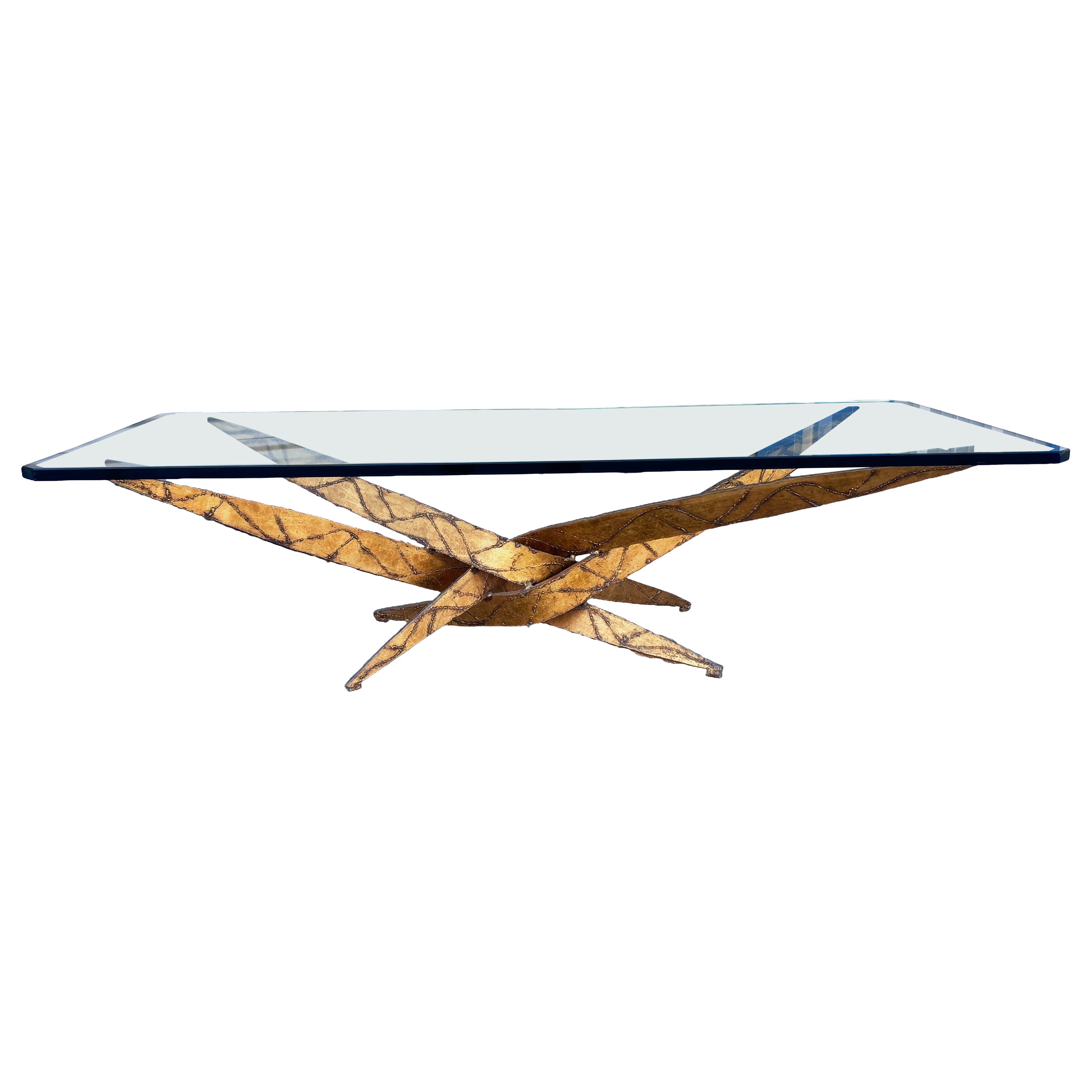Silas Seandel Mid-Century Sculptural Brass and Glass Coffee Table, 1970s