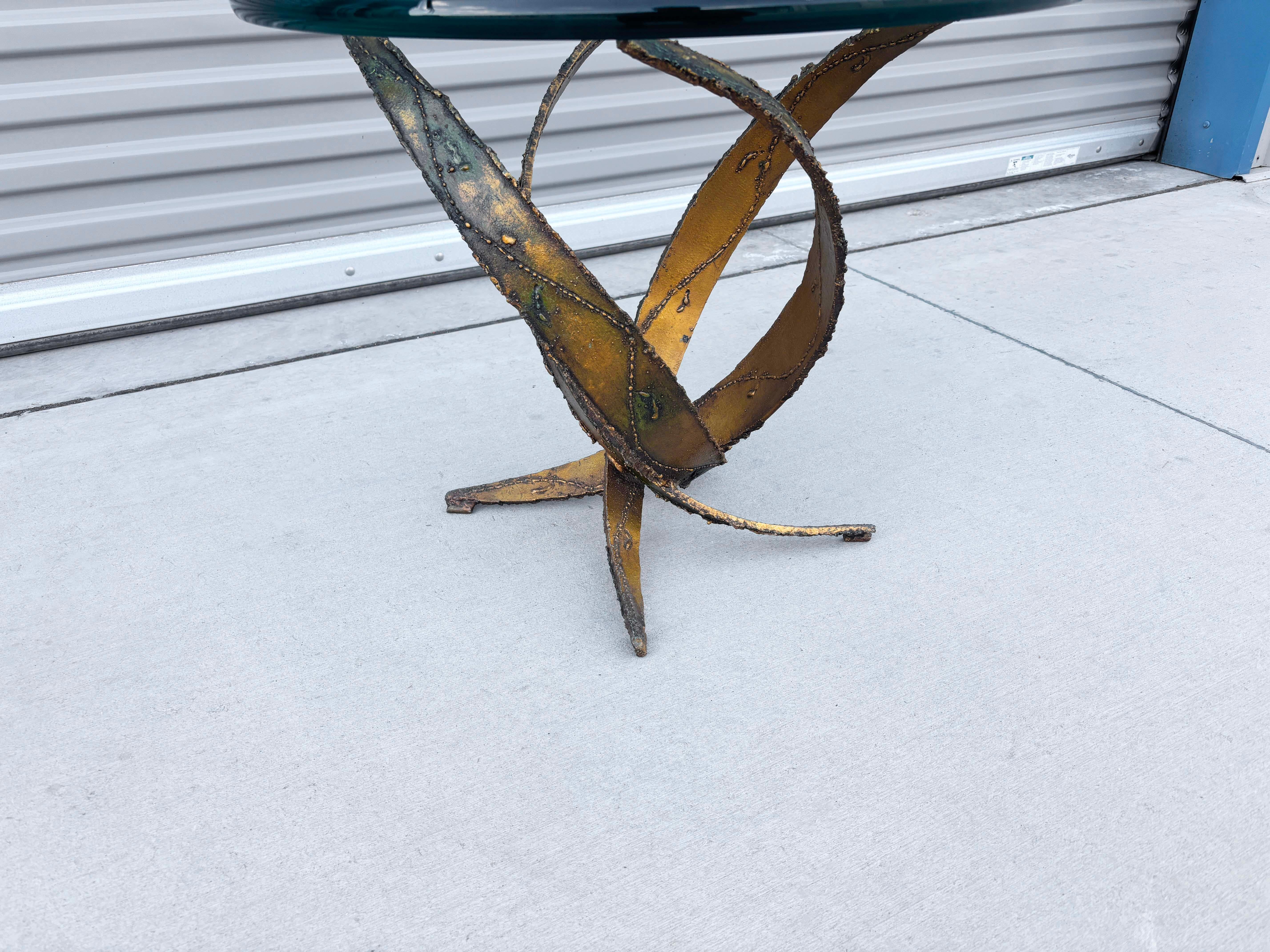 1970s Vintage Brutalist Round Side Table by Silas Seandel In Good Condition For Sale In North Hollywood, CA