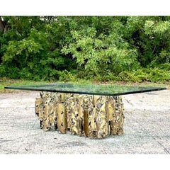 1970s Vintage Brutalist Signed Silas Seandel “Cathedral” Torch Cut Brass Coffee