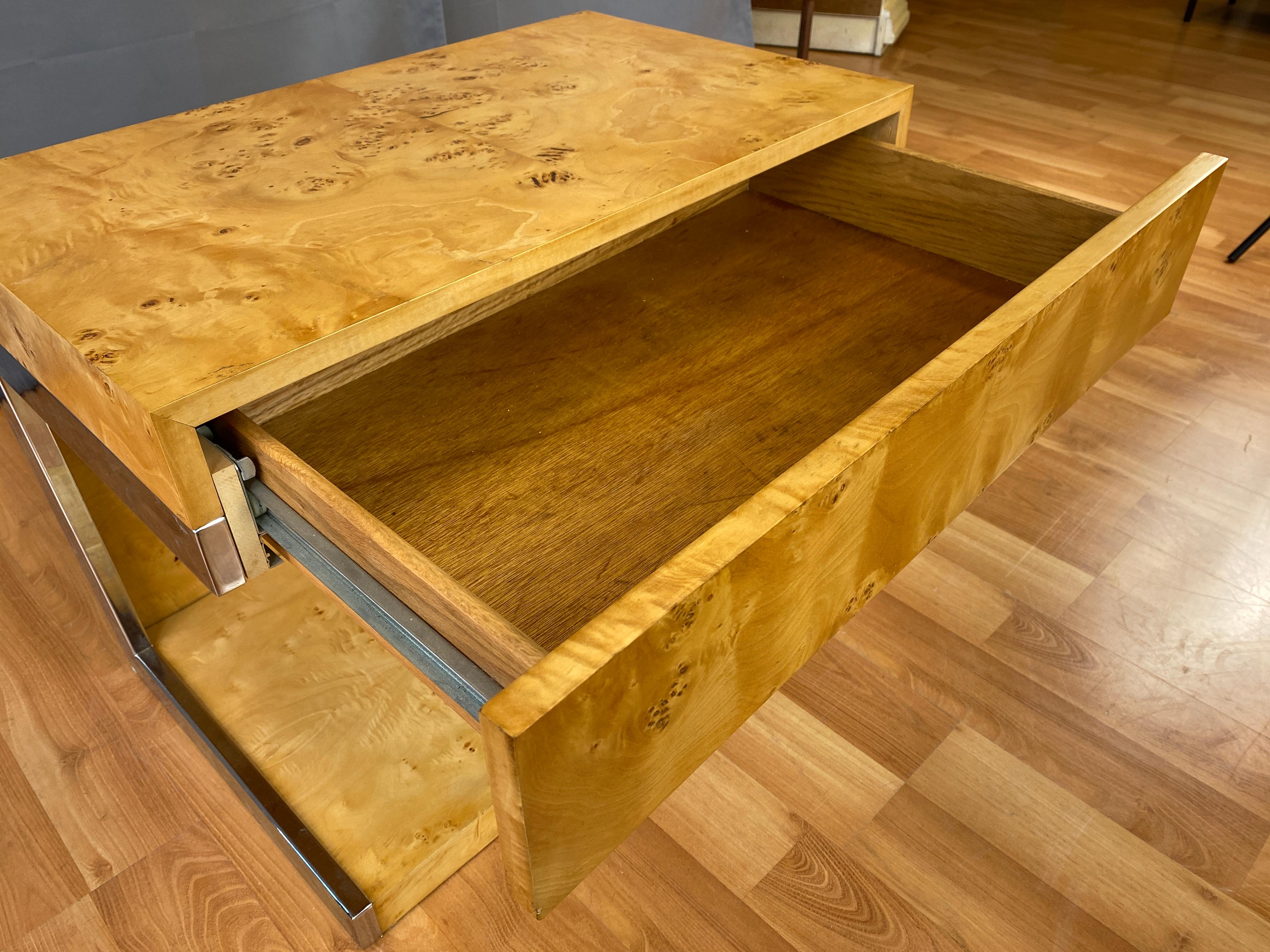 1970s Vintage Burl Wood and Chrome Cantilevered Side Table 6