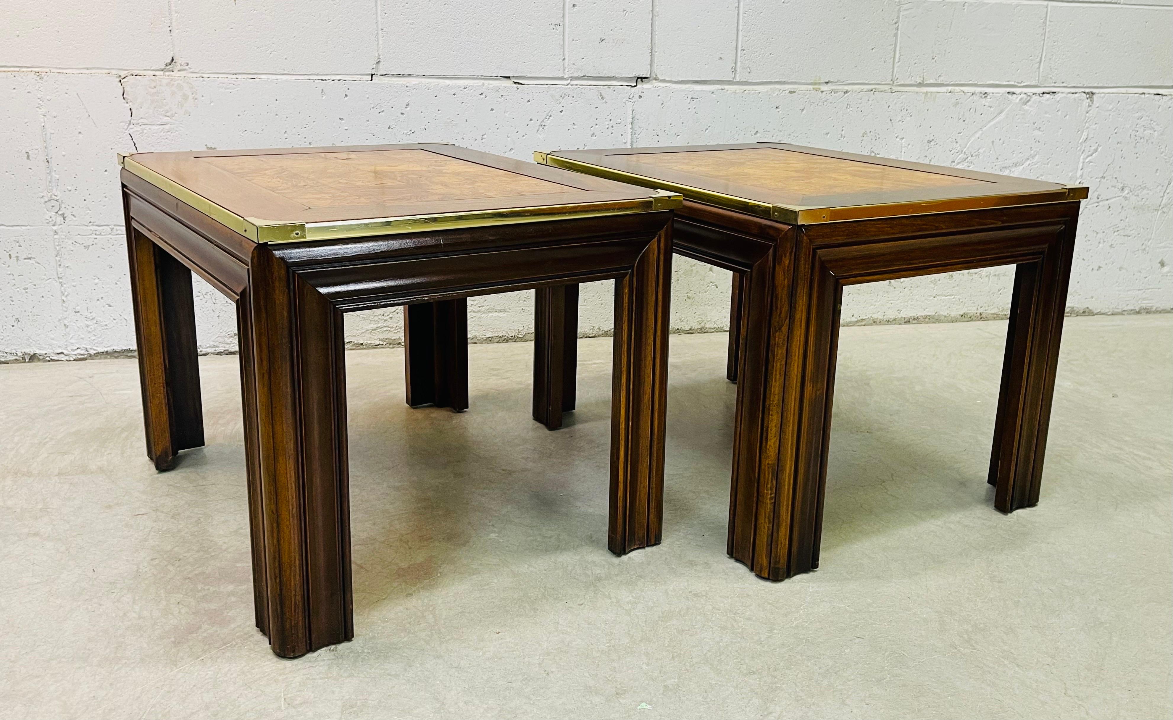 1970s Vintage Burlwood & Brass Side Tables, Pair For Sale 2