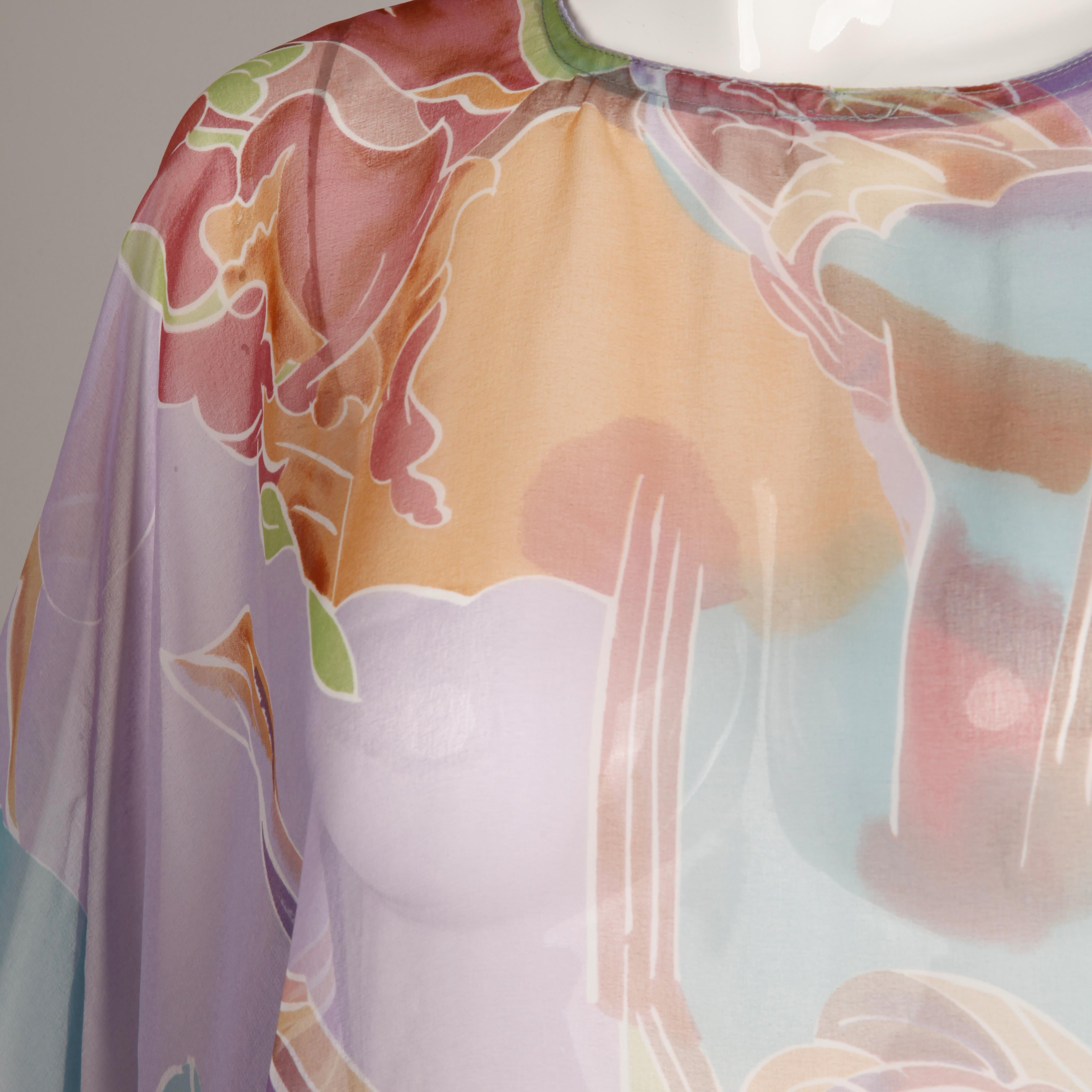 1970s Vintage Caftan Dress with a Sheer Abstract Cloud Print In Excellent Condition In Sparks, NV