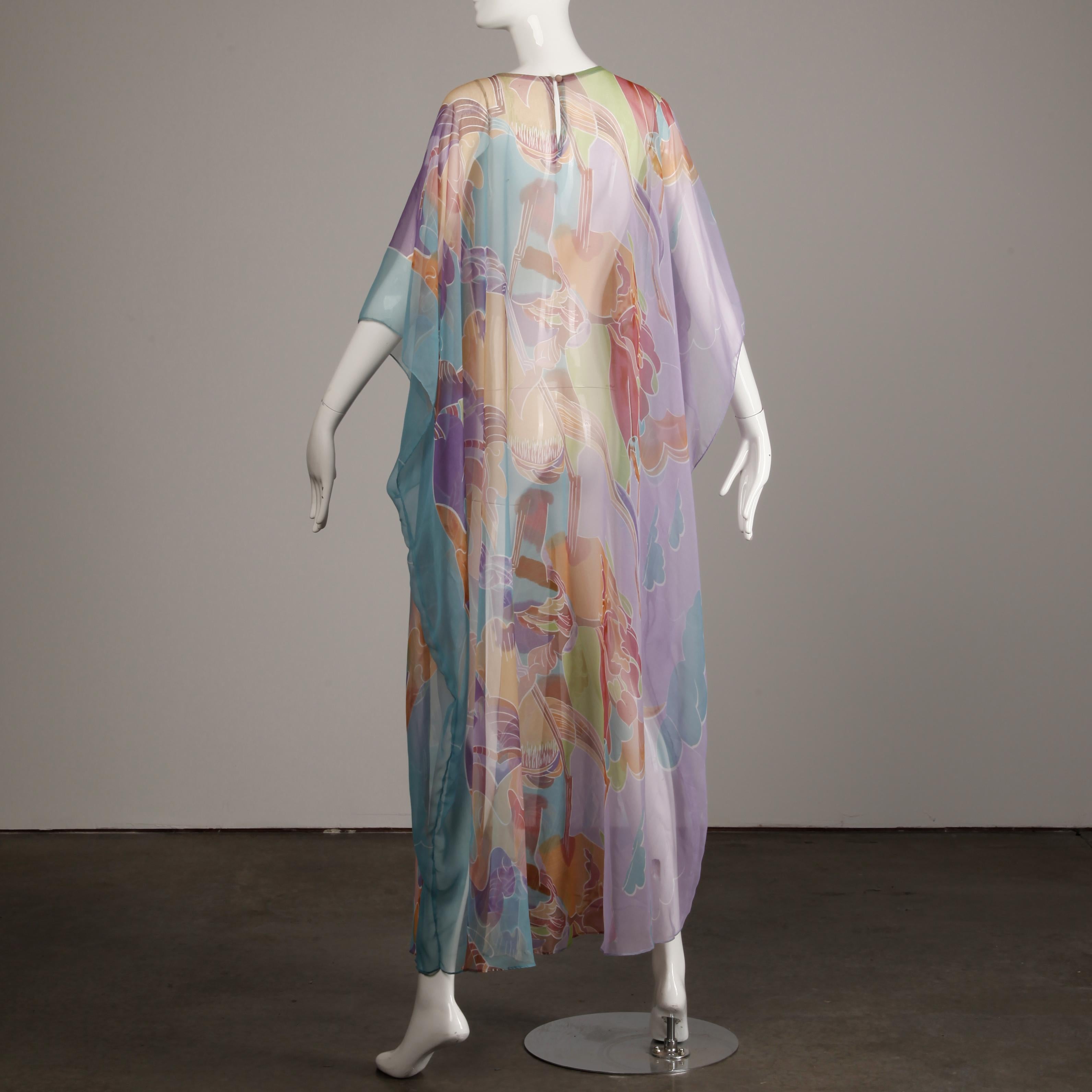 Women's 1970s Vintage Caftan Dress with a Sheer Abstract Cloud Print