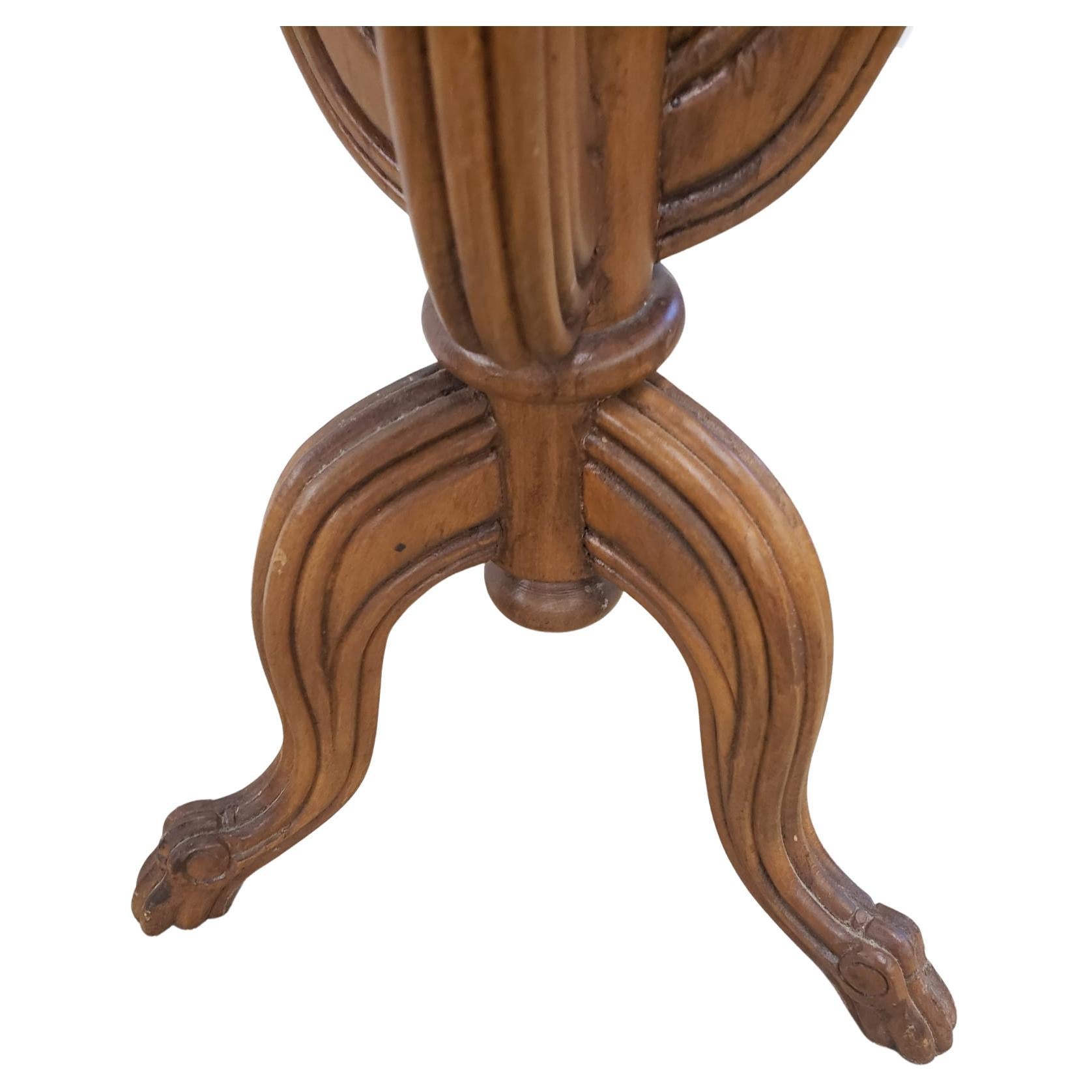 American 1970s Vintage Carved Fruitwood Tripod Planter on Stand For Sale