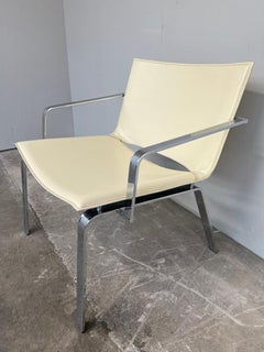 1970's Vintage  Cattelan Italian cream leather chrome based arm chair
