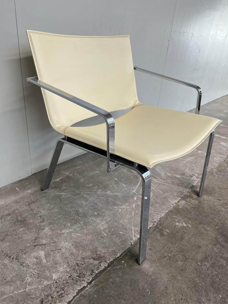 Metal 1970's Vintage  Cattelan Italian cream leather chrome based arm chair For Sale