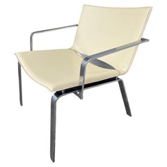 1970's Vintage  Cattelan Italian cream leather chrome based arm chair