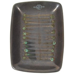 1970s Vintage Ceramic Ashtray, Glazed in Dark Grey and Green by Keramika Kravsk