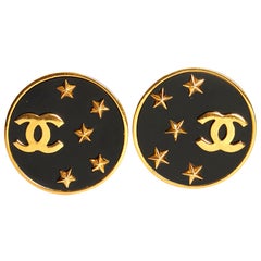 1970's Vintage Chanel Black Stars Clip Earrings
